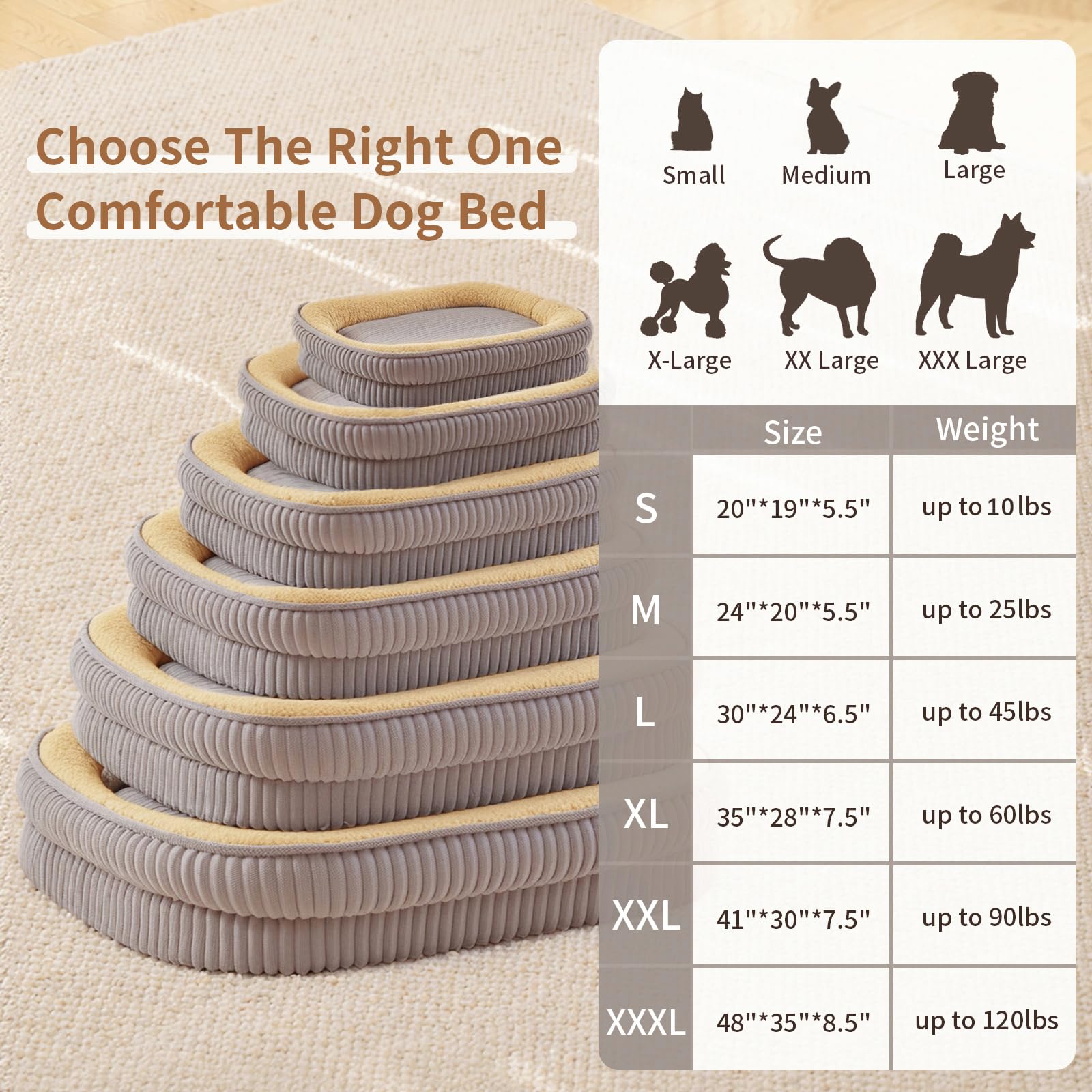 Debang Home Orthopedic Dog Bed For Extra Large Dogs Breeds, High Density Egg Crate Foam Dog Sofa Beds,Oval Kennel Bed, Pet Couch