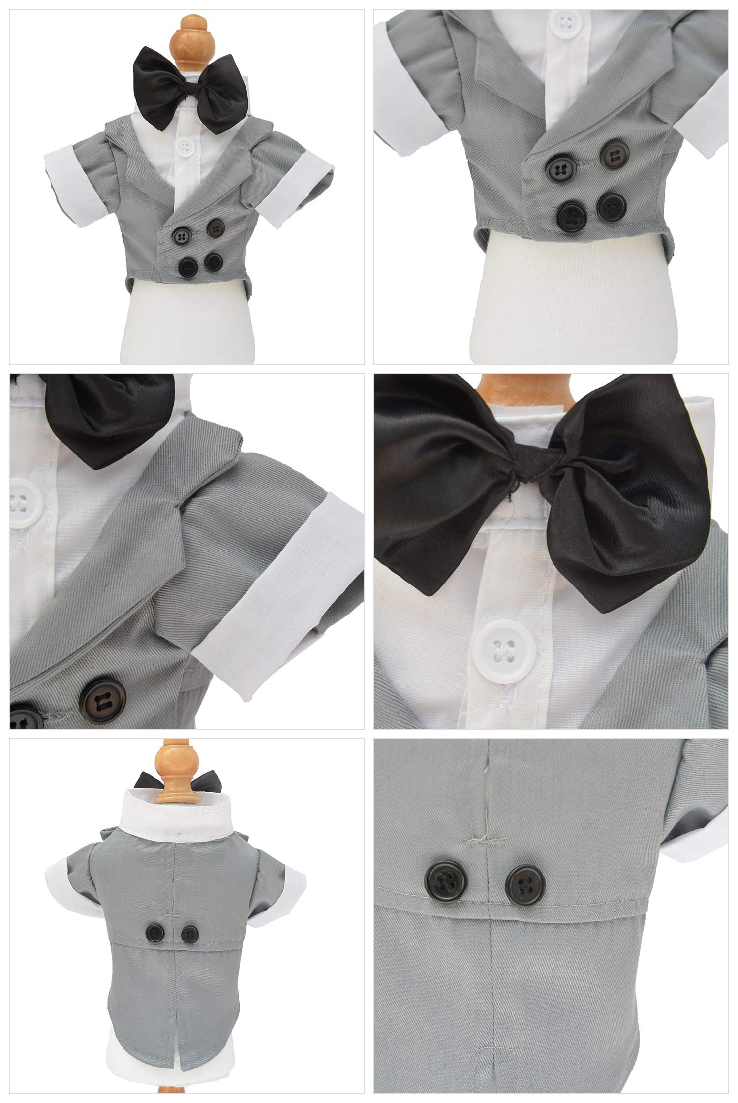 Lovelonglong Bulldog Costume Dog Suit Formal Tuxedo With Black Bow Tie Wedding Clothes For Pugs/French Bulldog/English Bulldog/American Pit Bull Gray B-L