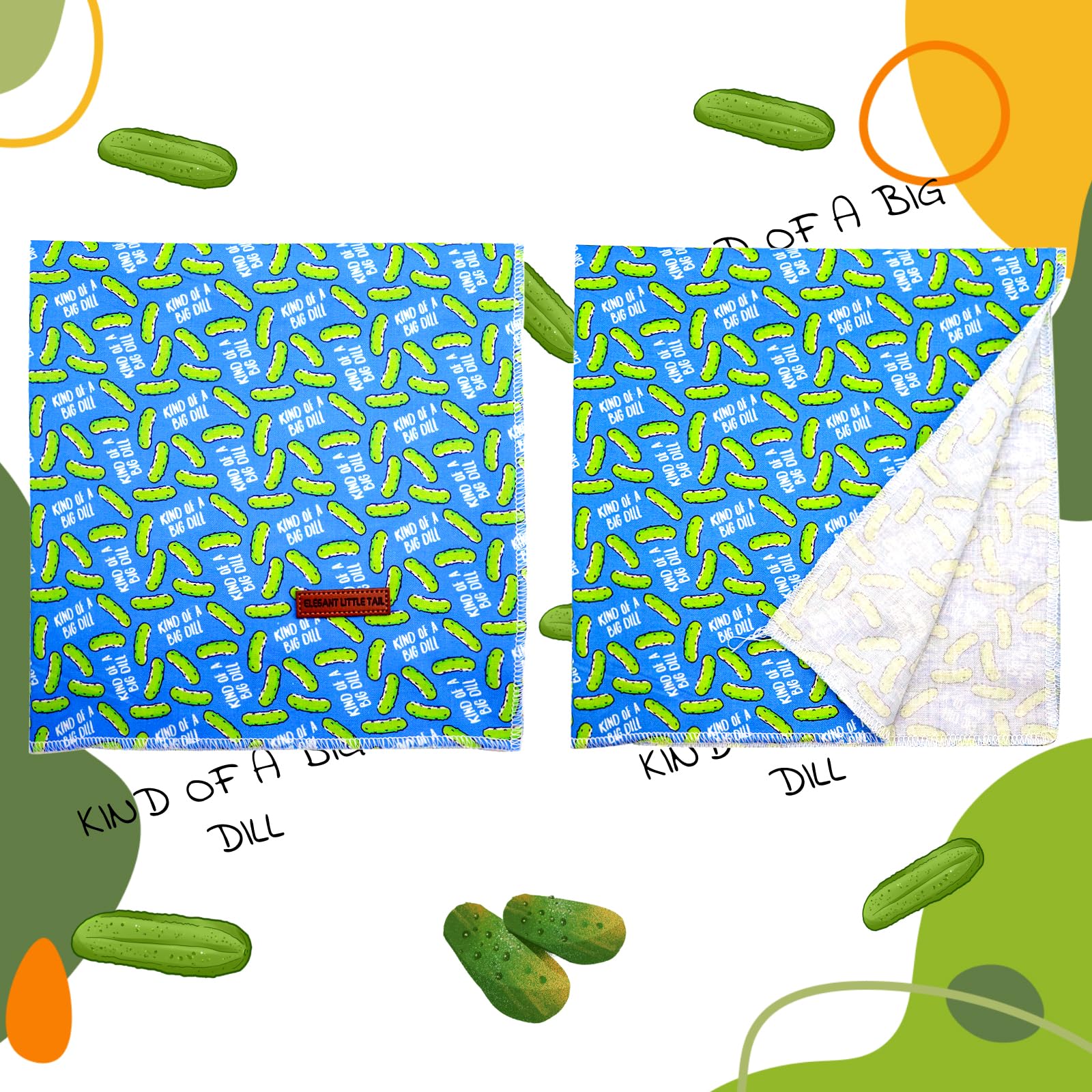 Elegant Little Tail Dog Bandana - Dill Pickles Print Pet Birthday Gift, Boy Bibs Scarf, Soft Adjustable Square Kerchief For Larg