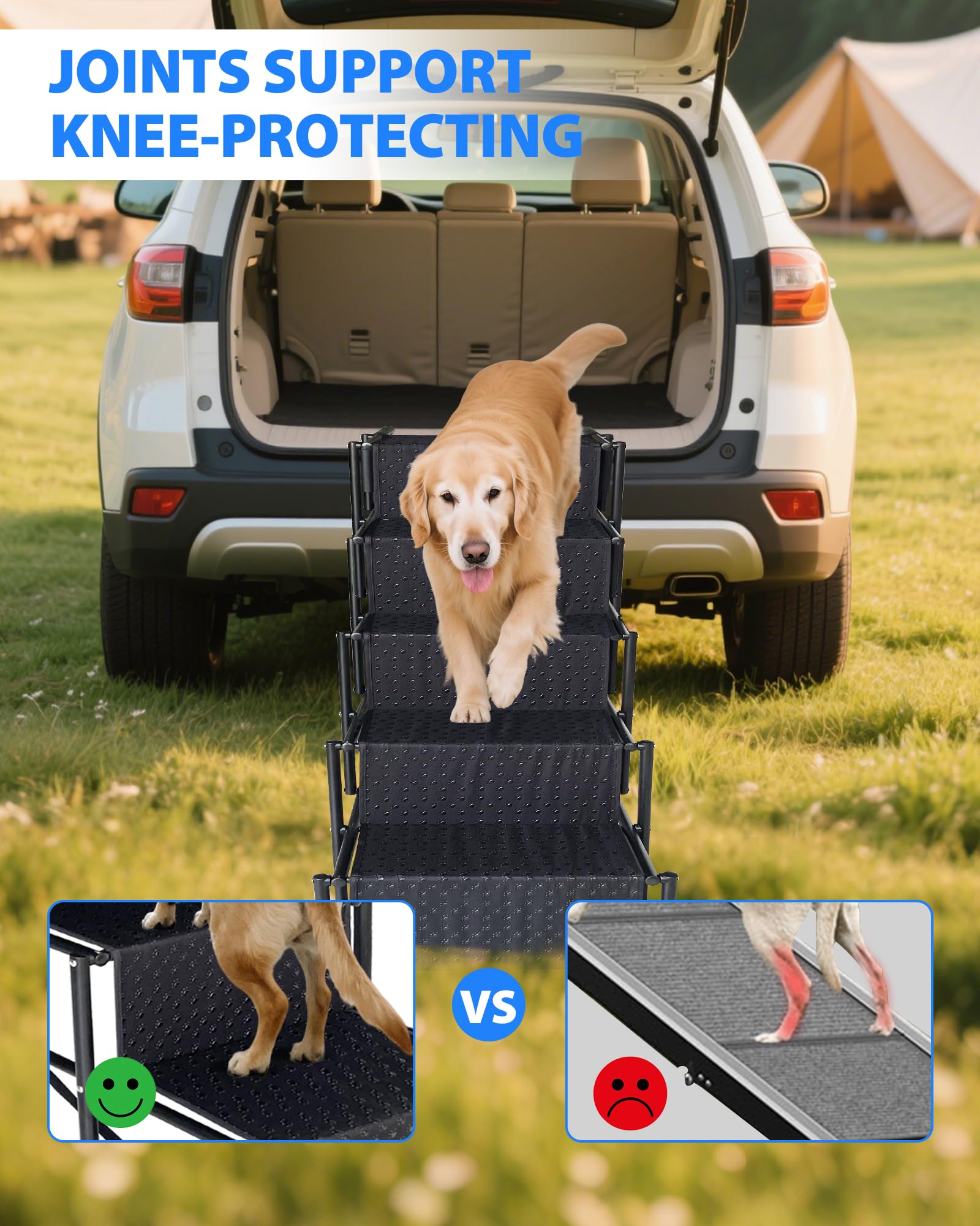 NRYDEPET 5-Step Foldable Dog Stairs, Lightweight Metal, Non-Slip, Supports Dogs up to 100 lbs, Black, for Car, SUV & Truck