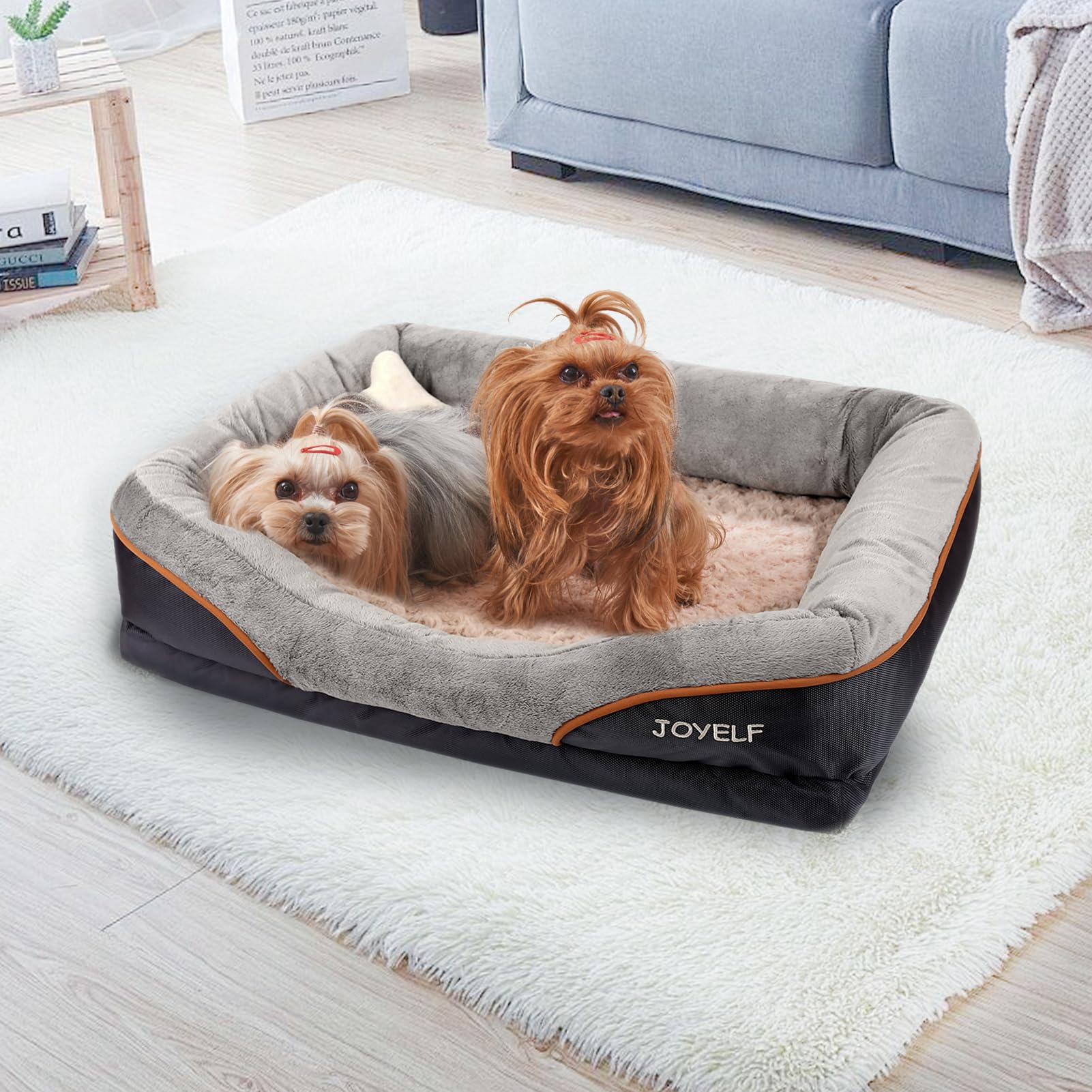 JOYELF Medium Orthopedic Dog Bed - Gray Memory Foam with Removable Cover & Squeaker Toy, Model JEB0010