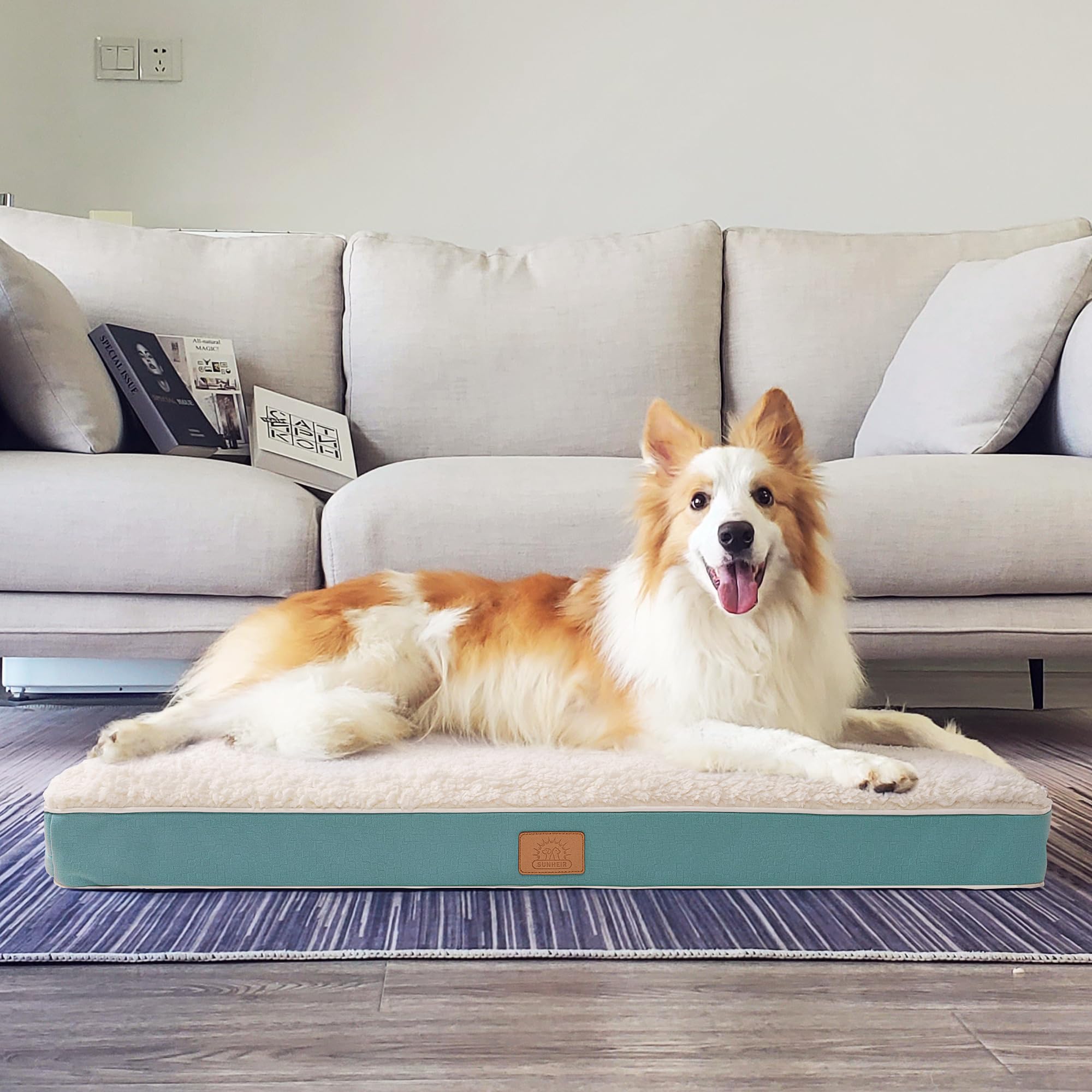 Extra Large Waterproof Dog Bed, Jumbo Orthopedic Dog Beds with Removable Washable Cover for Large Dogs, Pet Bed Mat Egg-Crate Fo