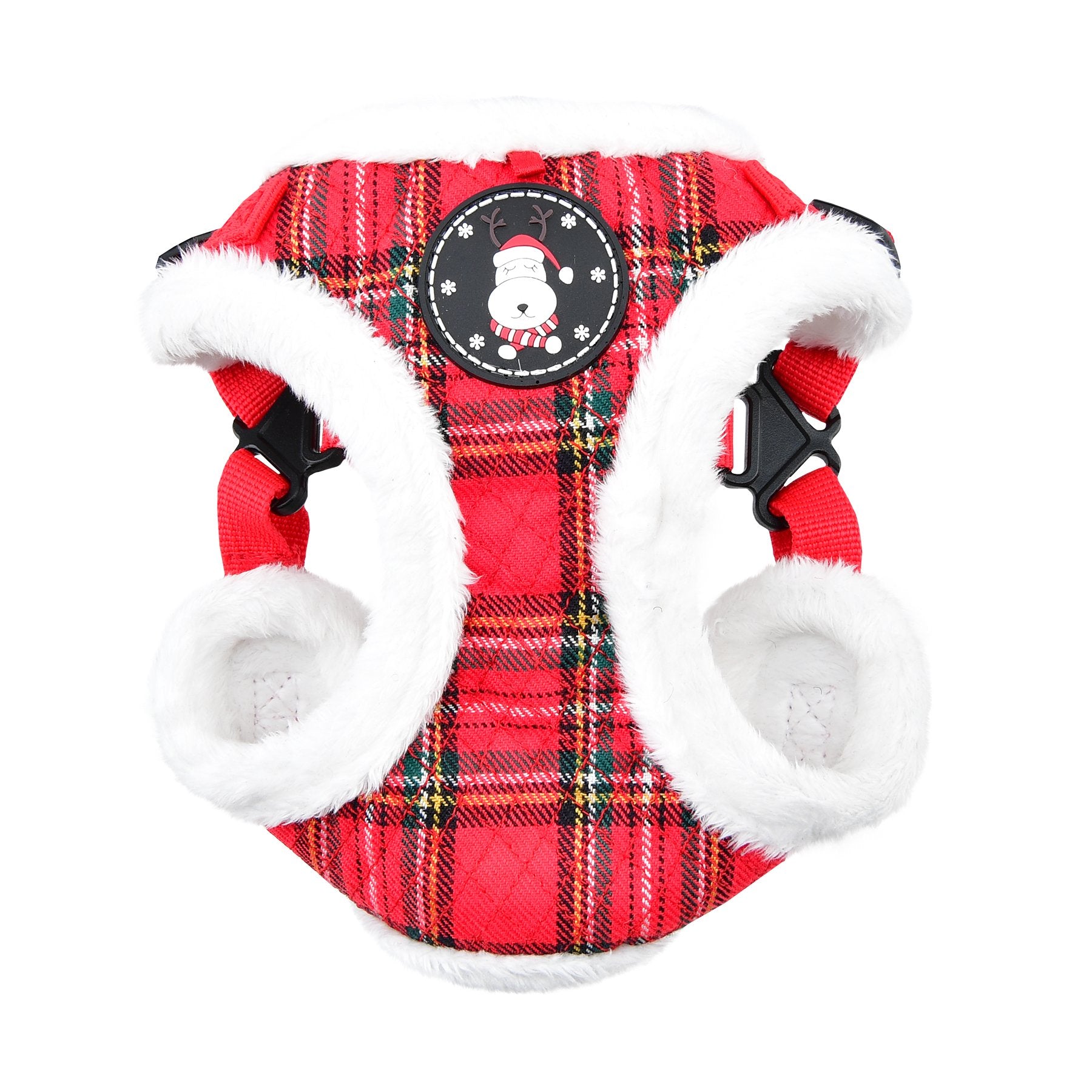 Puppia Blitzen Comfort Dog Harness Step-In Warm Winter Christmas Holiday Harness For Small And Medium Dog, Checkered Red, Large