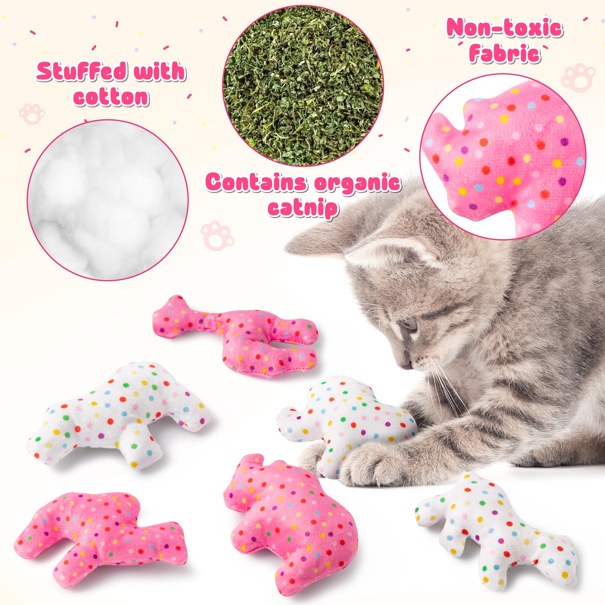 Mallmall6 6Pcs Frosted Animal Cookie Catnip Crinkle Paper Sound Toys Gift For Cat, Catmint Teething Chew Kick Interactive Toy Fo