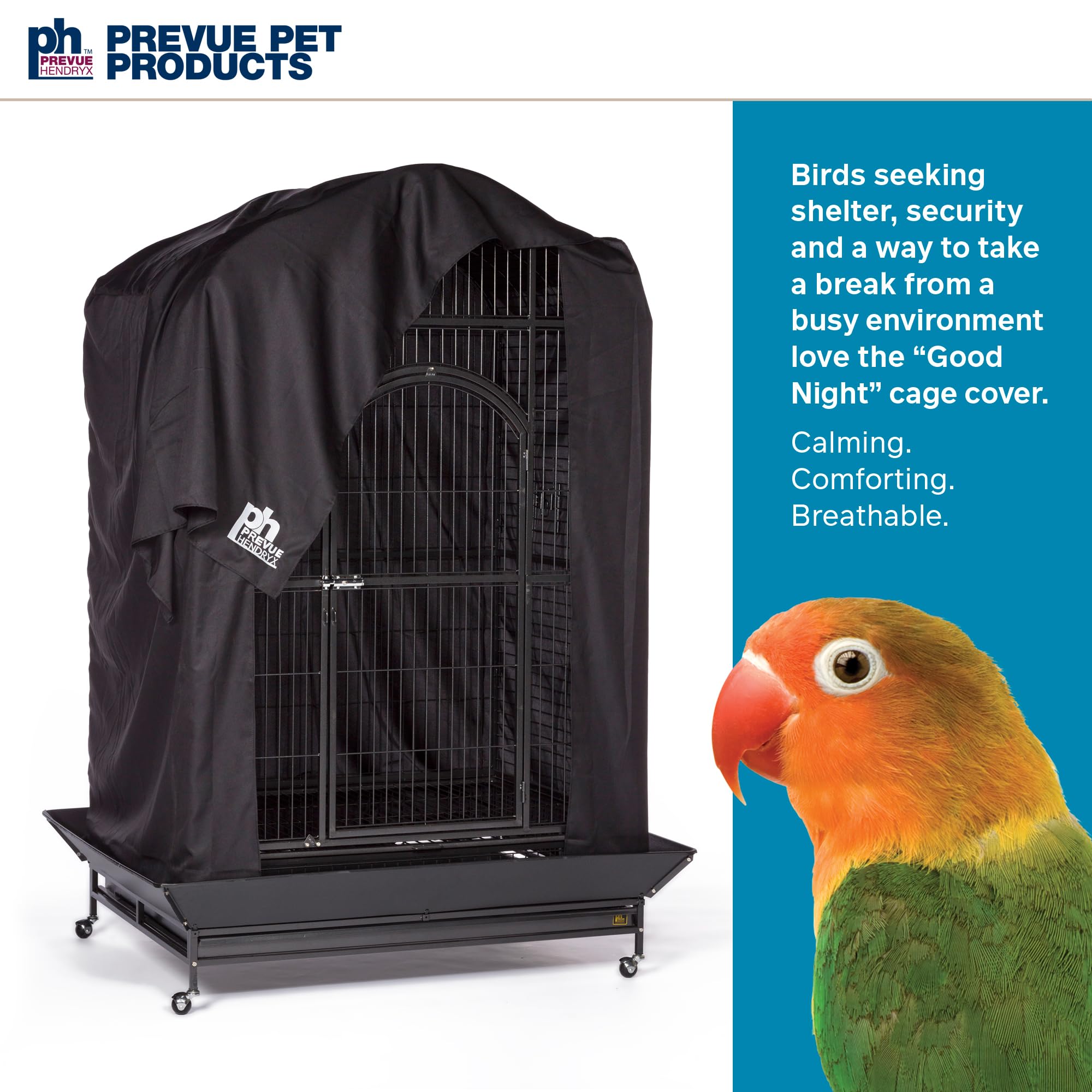 PH Prevue Hendryx Extra Large Bird Cage Cover, Black Cloth, 50"L x 40"W x 69"H, Model 12506