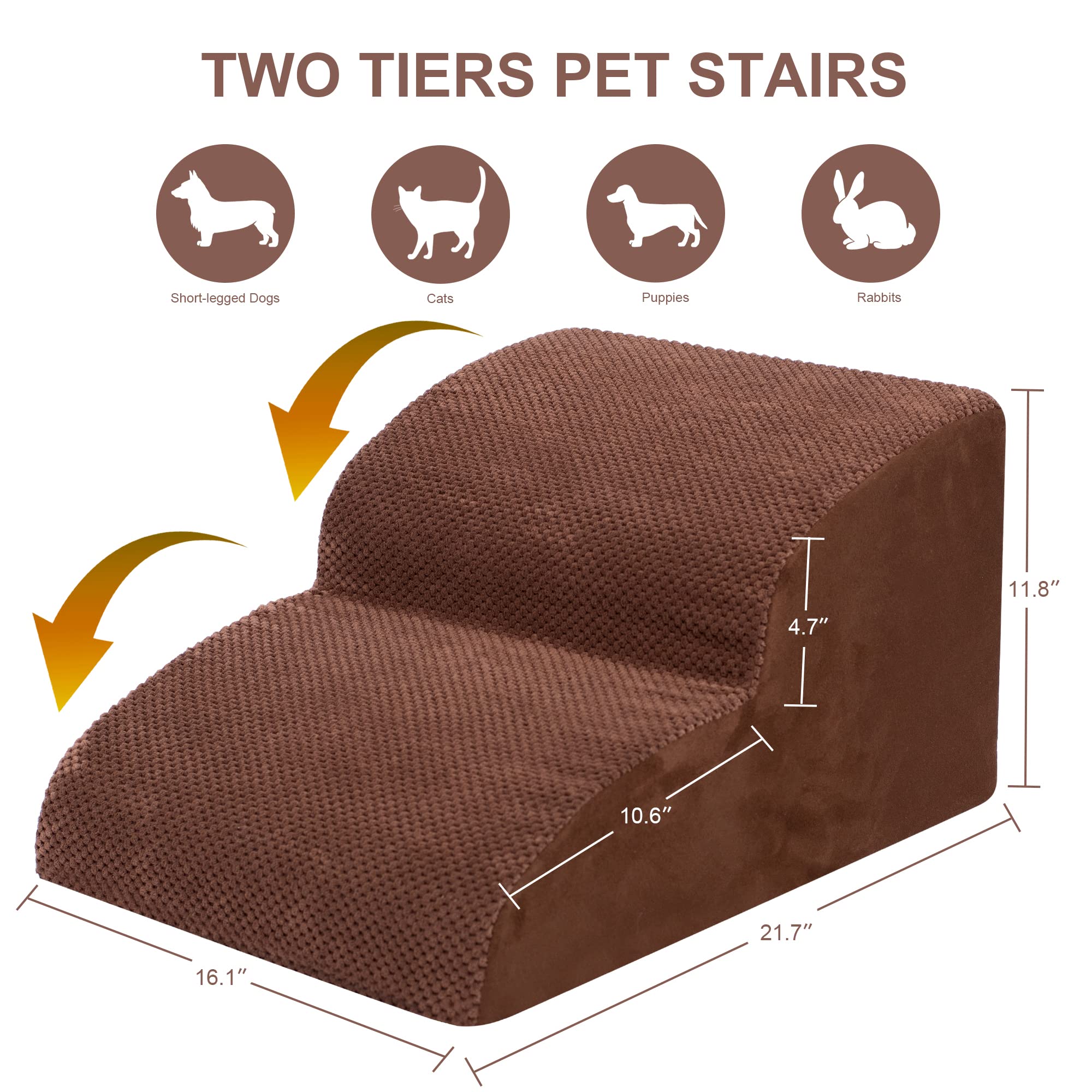 Dog Stairs For Small Dogs, High Density Foam Dog Ramp, Extra Wide Non-Slip Pet Steps For High Beds Or Couch, Soft Foam Doggie La