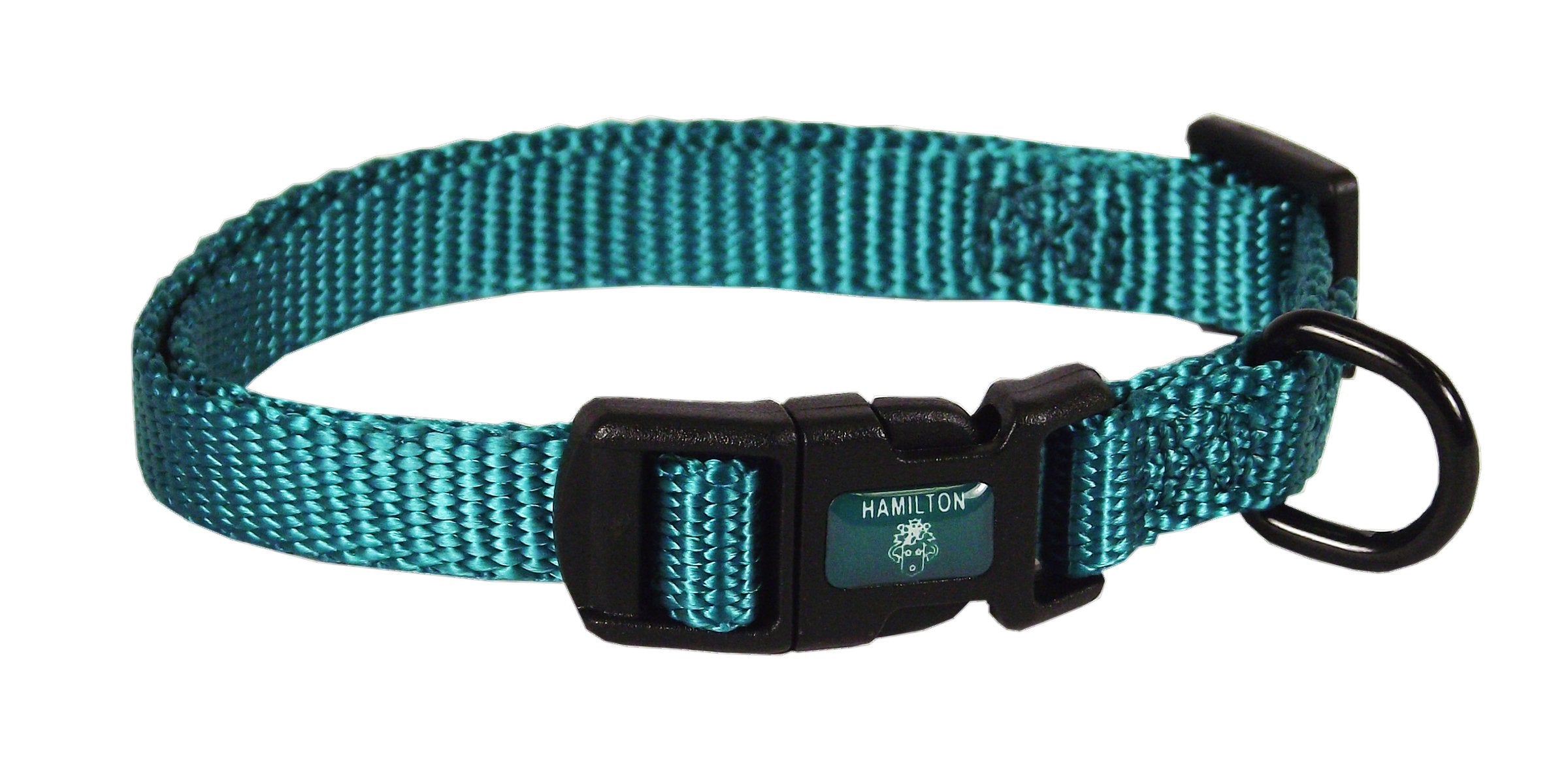 Hamilton Adjustable Nylon Dog Collar, Teal, 3/8'' x 7-12''