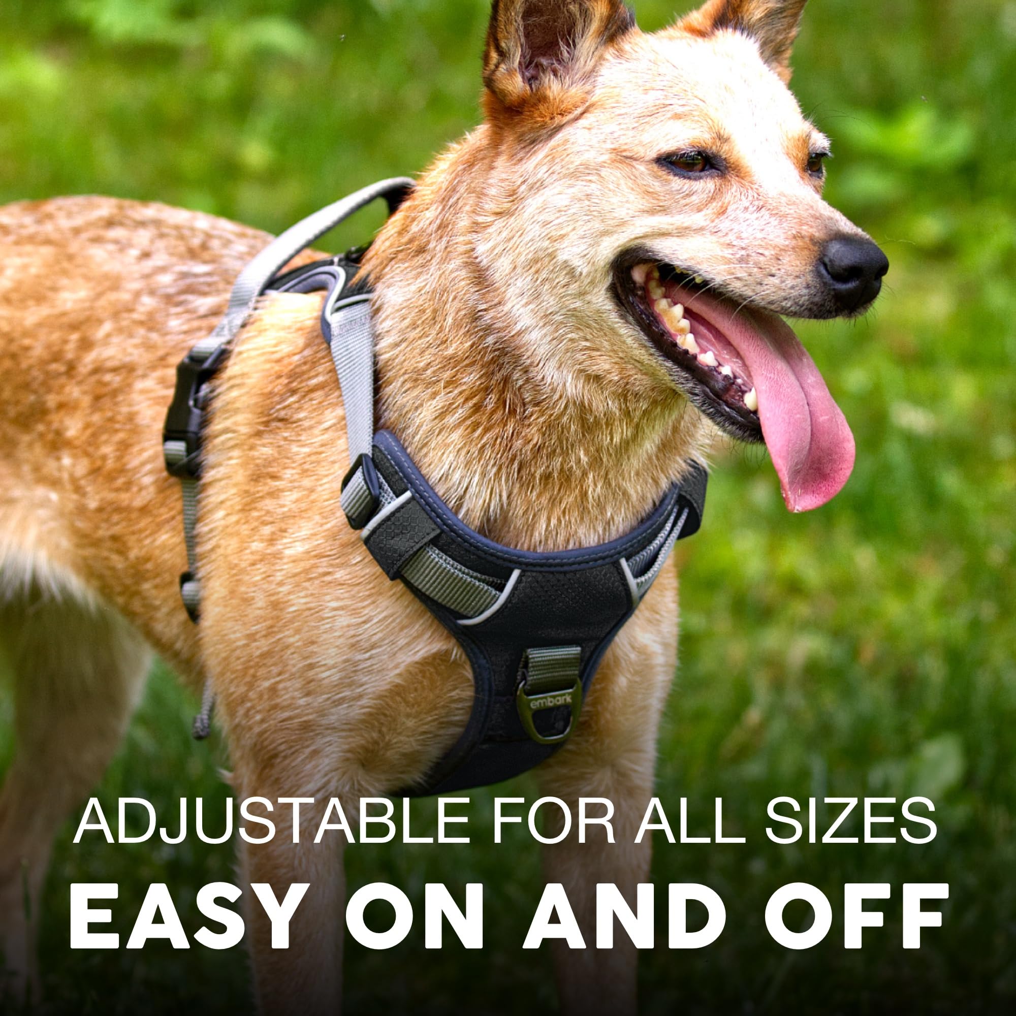 Embark Adventure Dog Harness, Reflective Trim Xl Harness For Extra Large Dogs No Pull - Military Grade Nylon, 2 Leash Clips & Ge