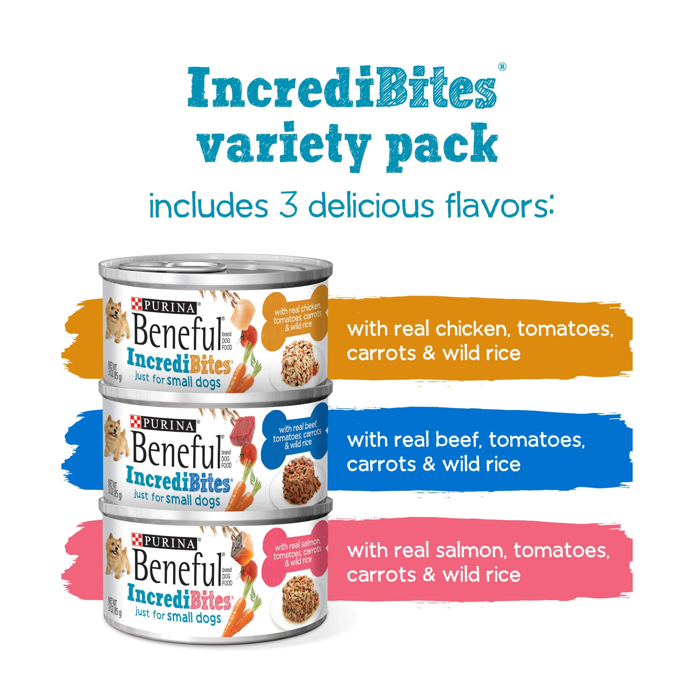 Purina Beneful Small Breed Wet Dog Food Variety Pack, IncrediBites With Real Beef, Chicken and Salmon - (Pack of 30) 3 Oz. Cans