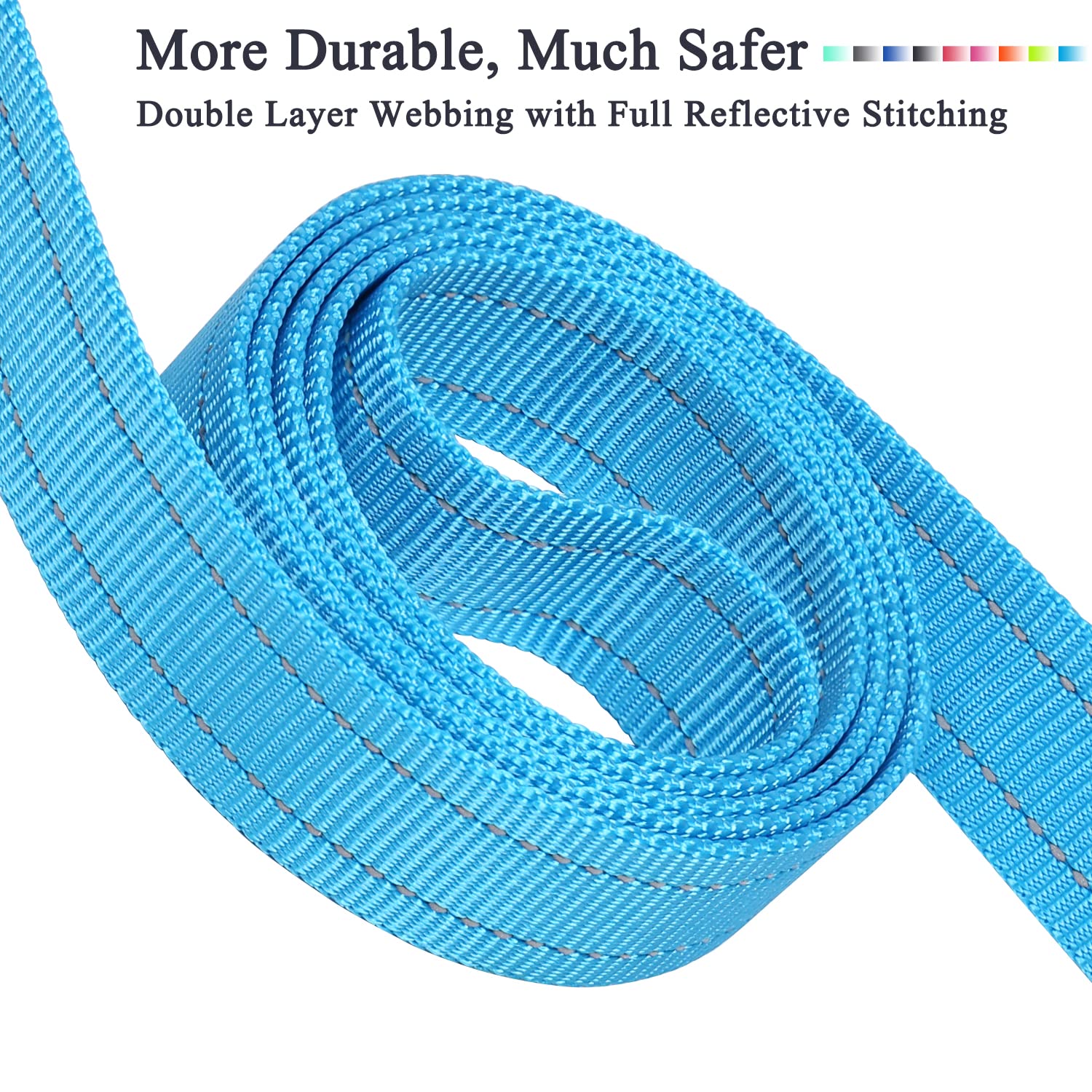 Vivaglory Padded Handle Dog Leash, 4ft Reflective Nylon for Medium to Large Dogs, Lake Blue, Heavy Duty, Ideal for Training and Walking