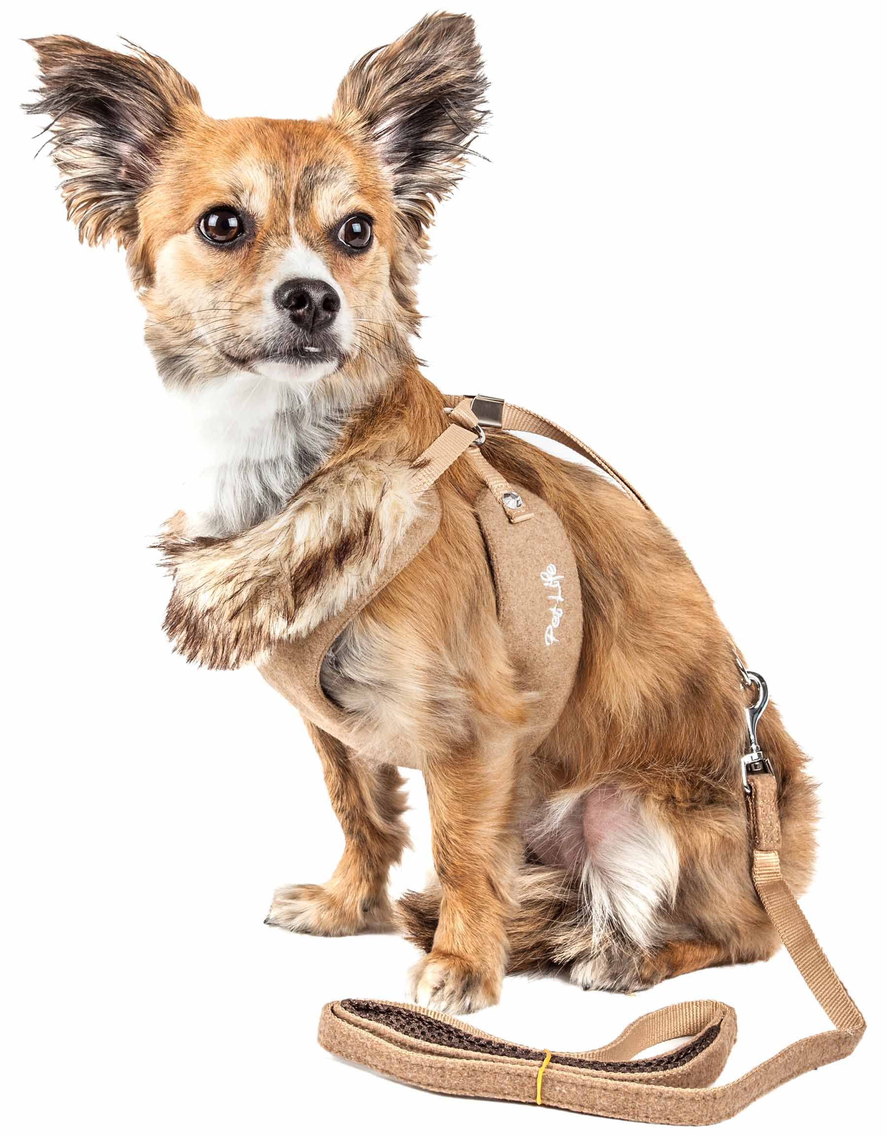 Pet Life ® Luxe Collection Furracious 2-In-1 Adjustable Fashion Dog Harness And Leash With Removable Fur Dog Collar - Designer Pet Harness Is Reversed With Comfortable Mesh