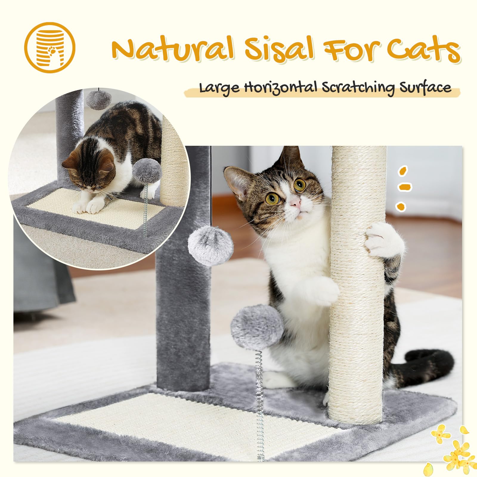 Pawz Road Cat Scratching Post Bed, Featuring With Soft Perch Sisal-Covered Scratch Posts And Pads With Play Ball Great For Kitte