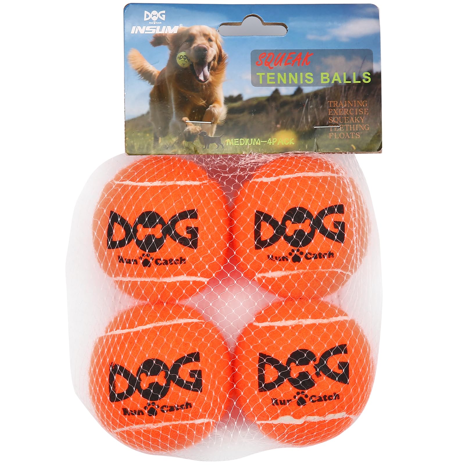 Insum Squeaky Dog Balls - Squeaky Tennis Balls For Dogs, Orange | Small - 2.0'', 4Pack
