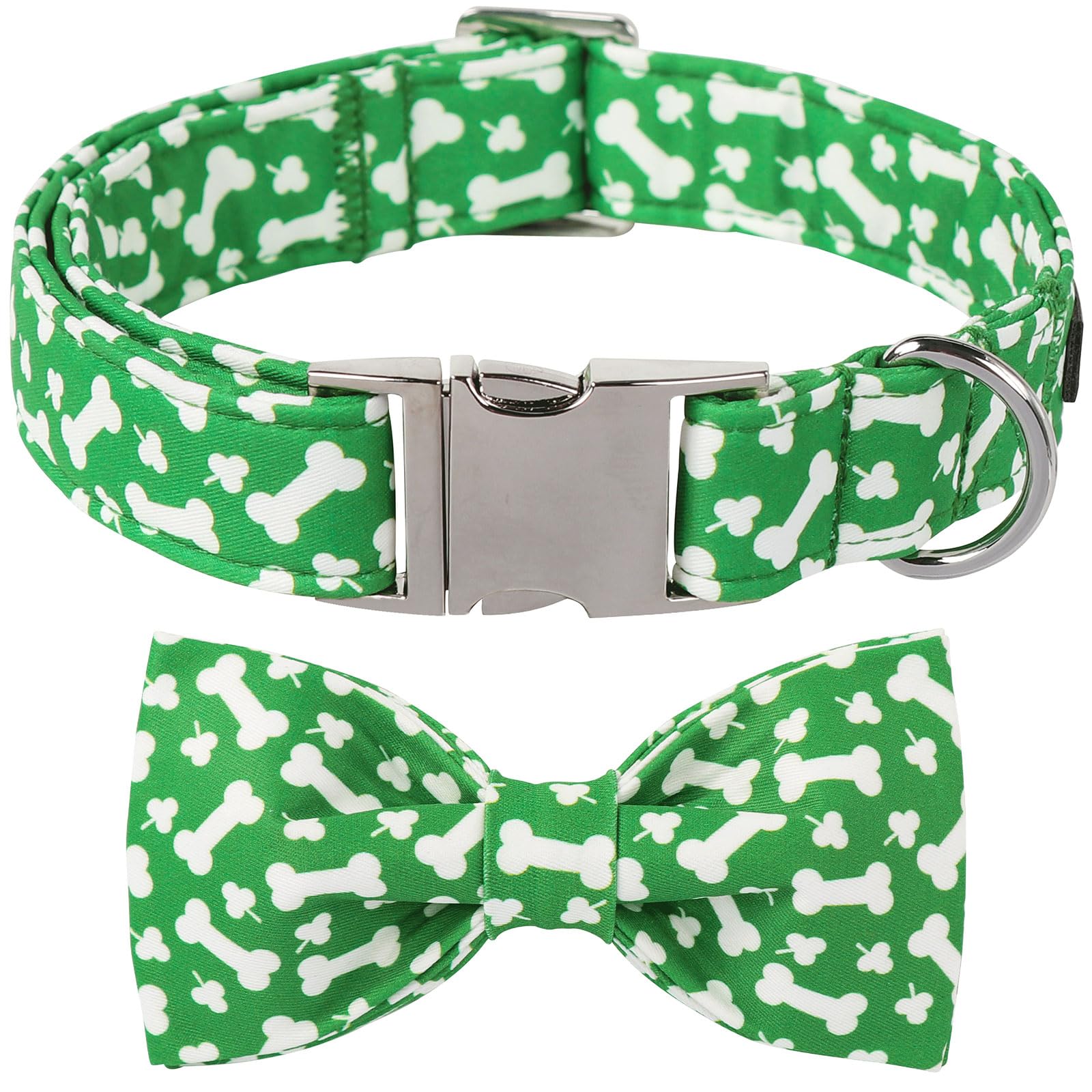 Lionet Paws St. Patrick Green Dog Collar, Bone Dog Collar For Small Dogs, Adjustable Cotton Clover Pet Puppy Collars For Small D