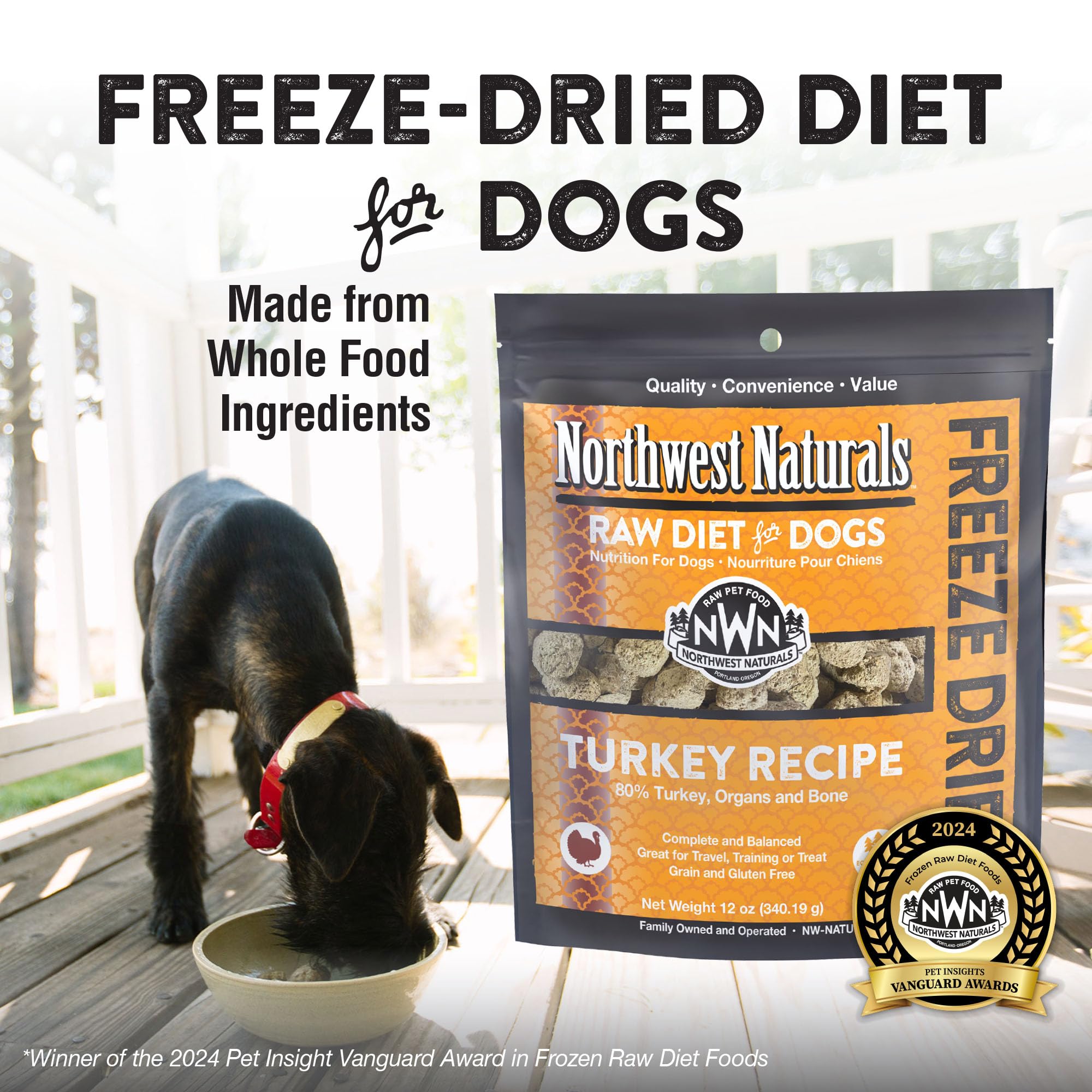 Northwest Naturals Freeze-Dried Turkey Dog Food - Bite-Sized Nuggets - Grain-Free, High-Protein, Raw Diet, Human-Grade, Limited