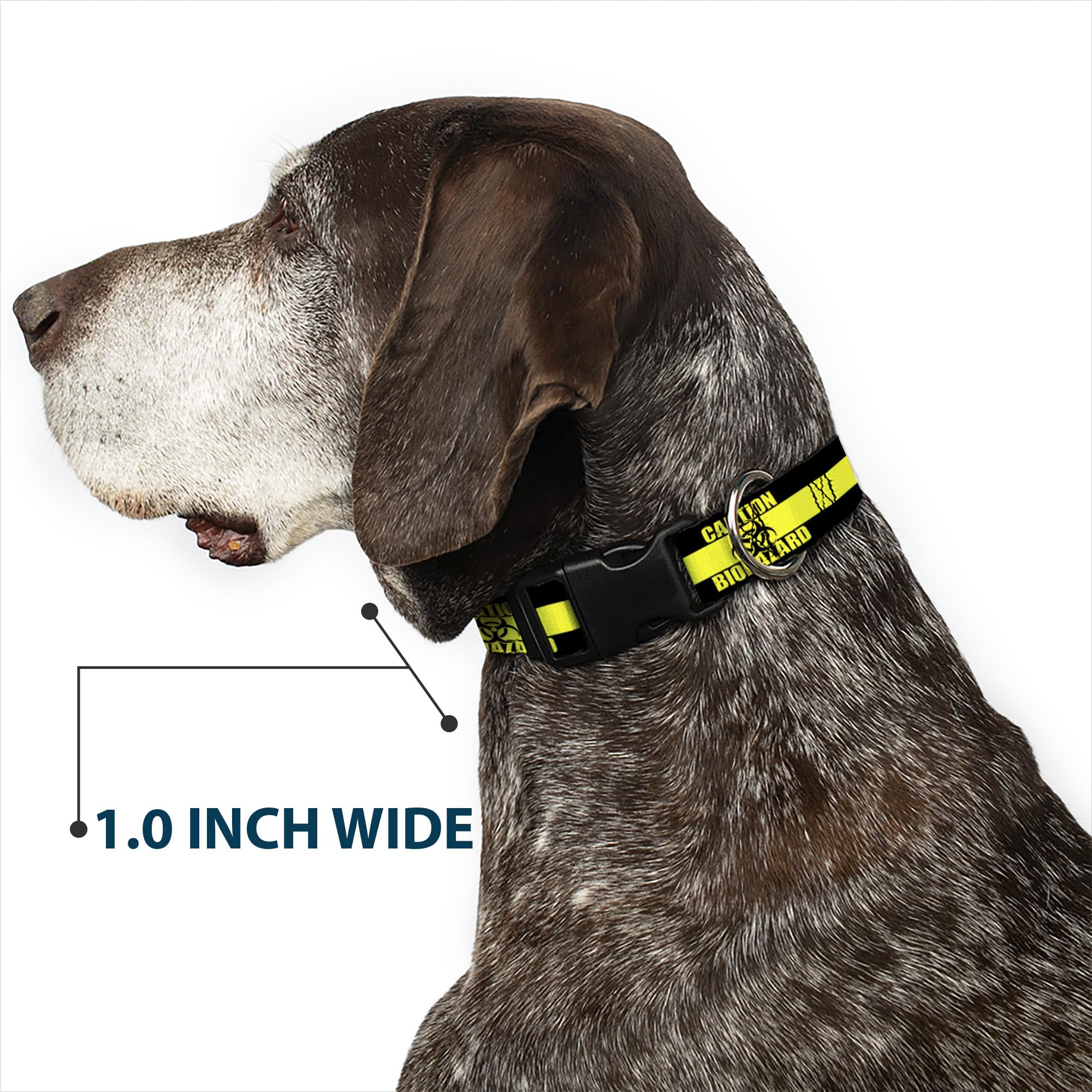 Buckle-Down 18-32 Caution Biohazard Black/Yellow Plastic Clip Collar, Wide Large