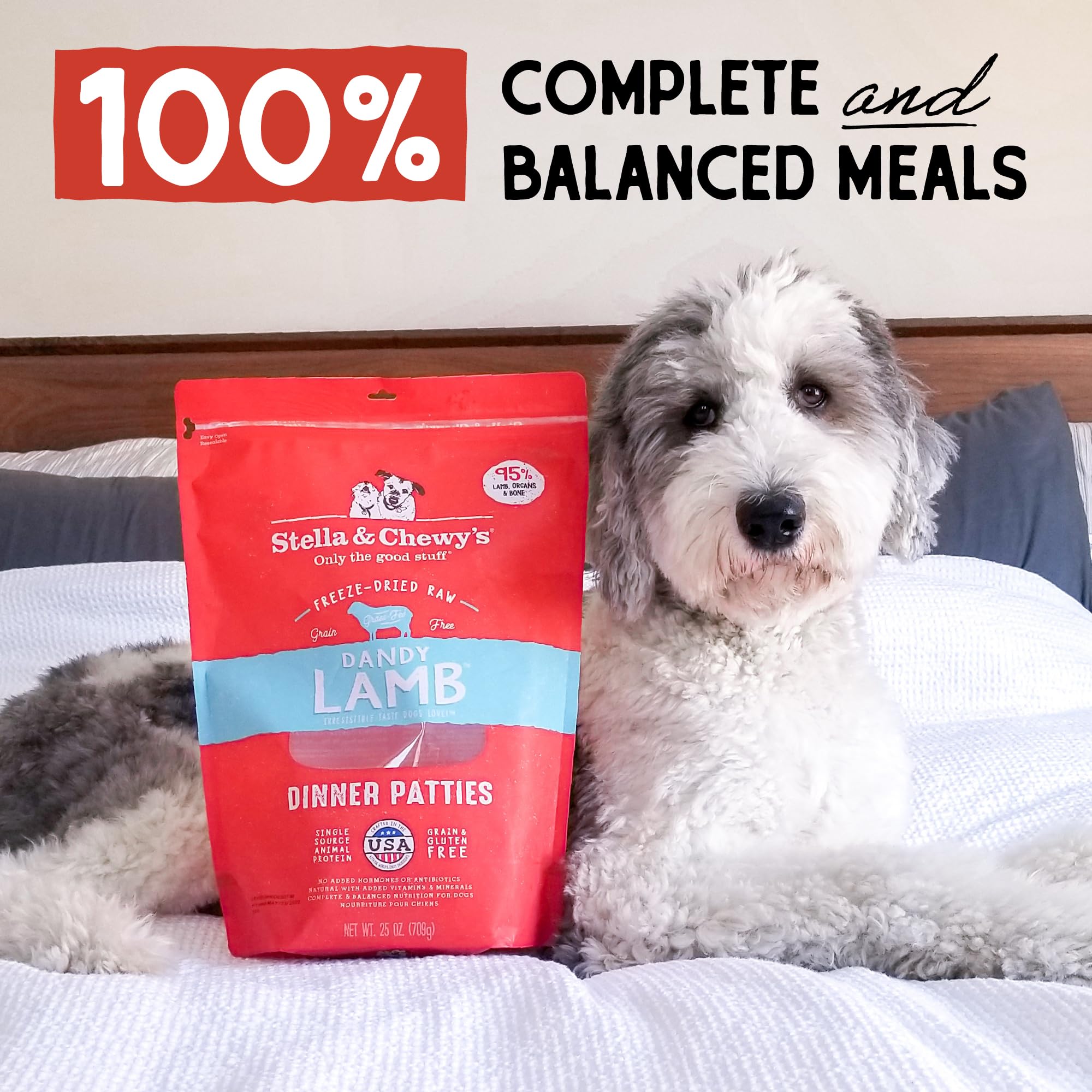Stella & Chewy's Freeze Dried Raw Dog Food, Dandy Lamb Recipe, 14 oz, Grain Free