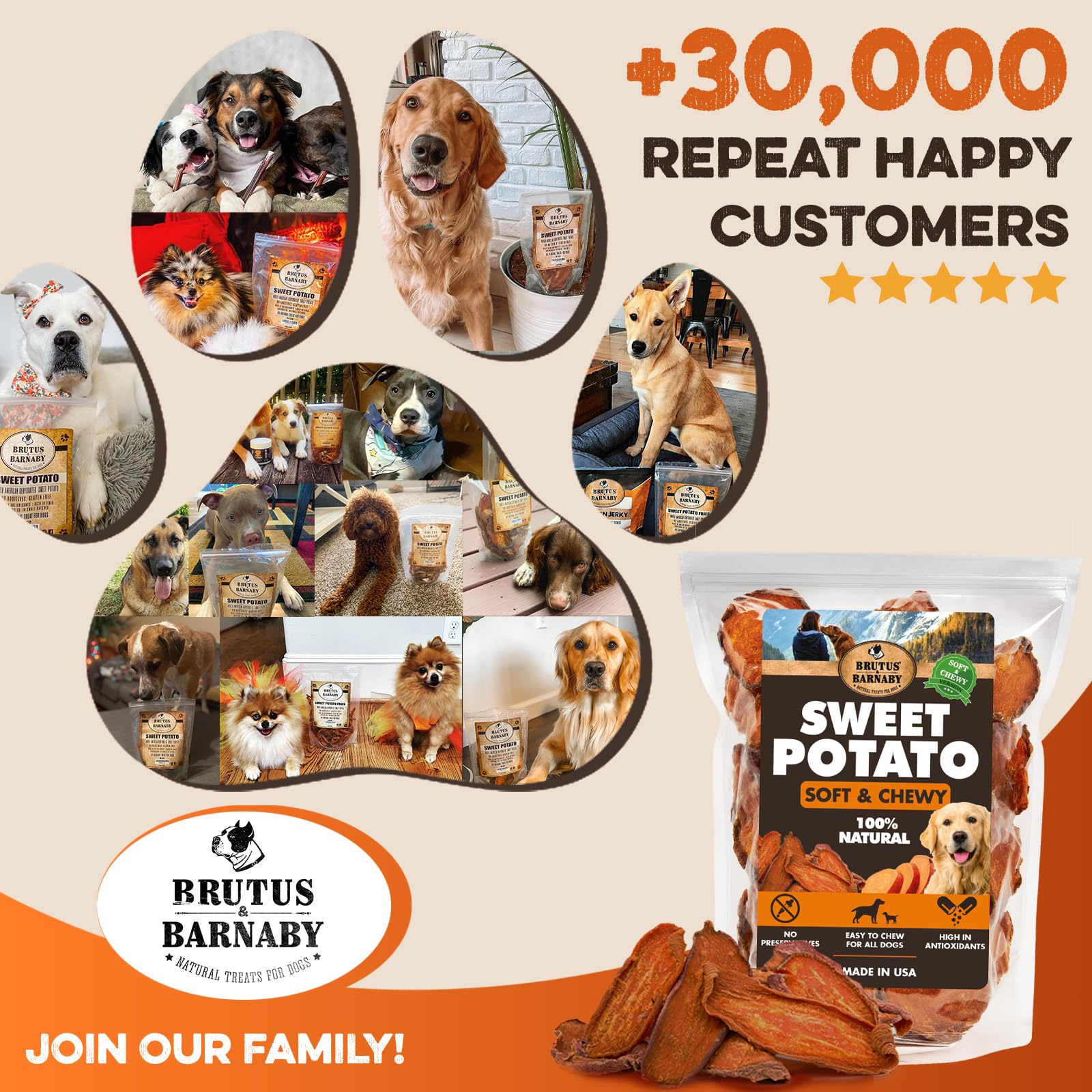 Sweet Potato Slices For Dogs - Soft & Chewy - Single Ingredient Dog Treats, Healthy 100% Natural Sweet Potato Dog Treats With No