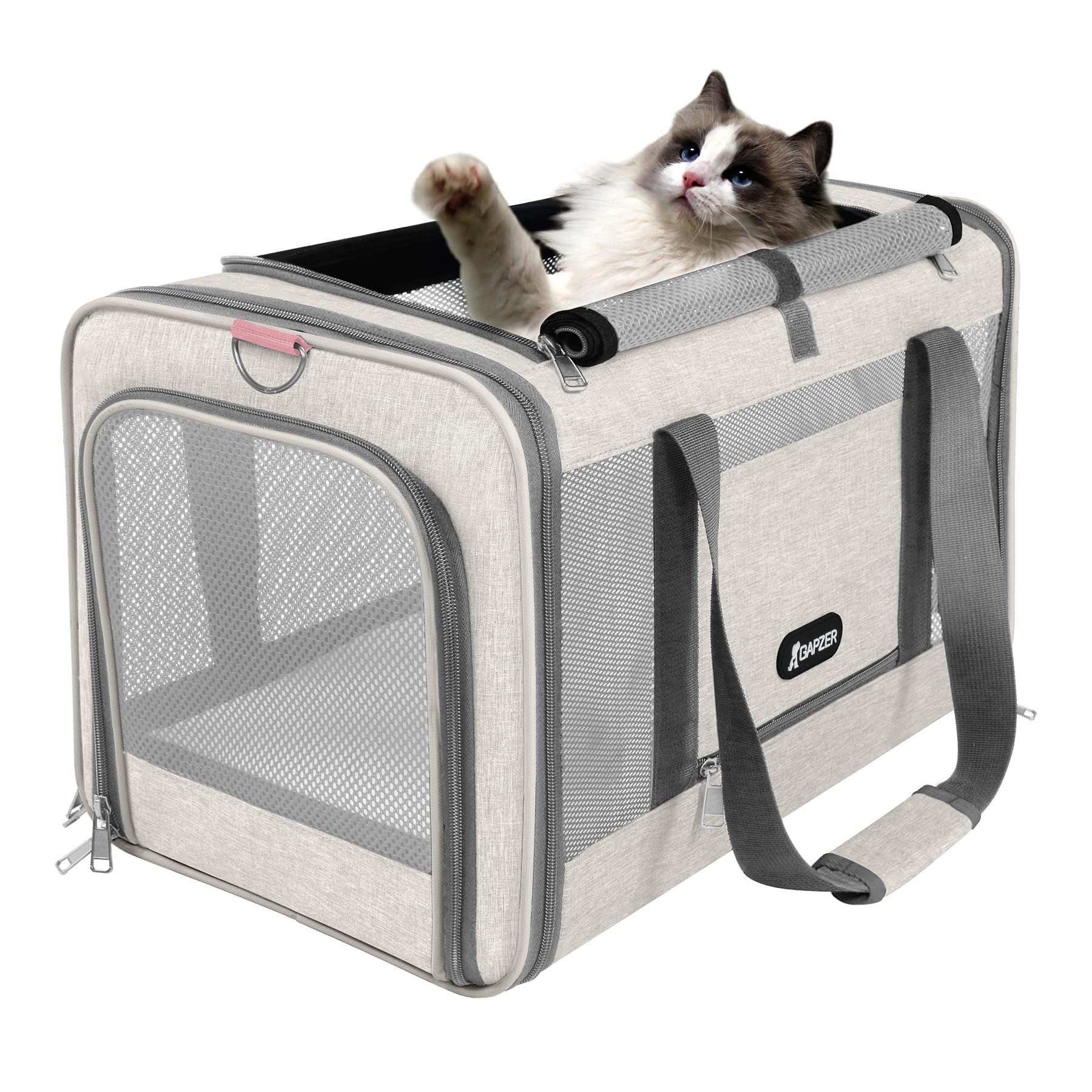GAPZER Cat Carrier American Airline Approved 18x11x11, Top Opening Sturdy Soft Pet Carrying Bag See Through, Mini Dog Hard Botto