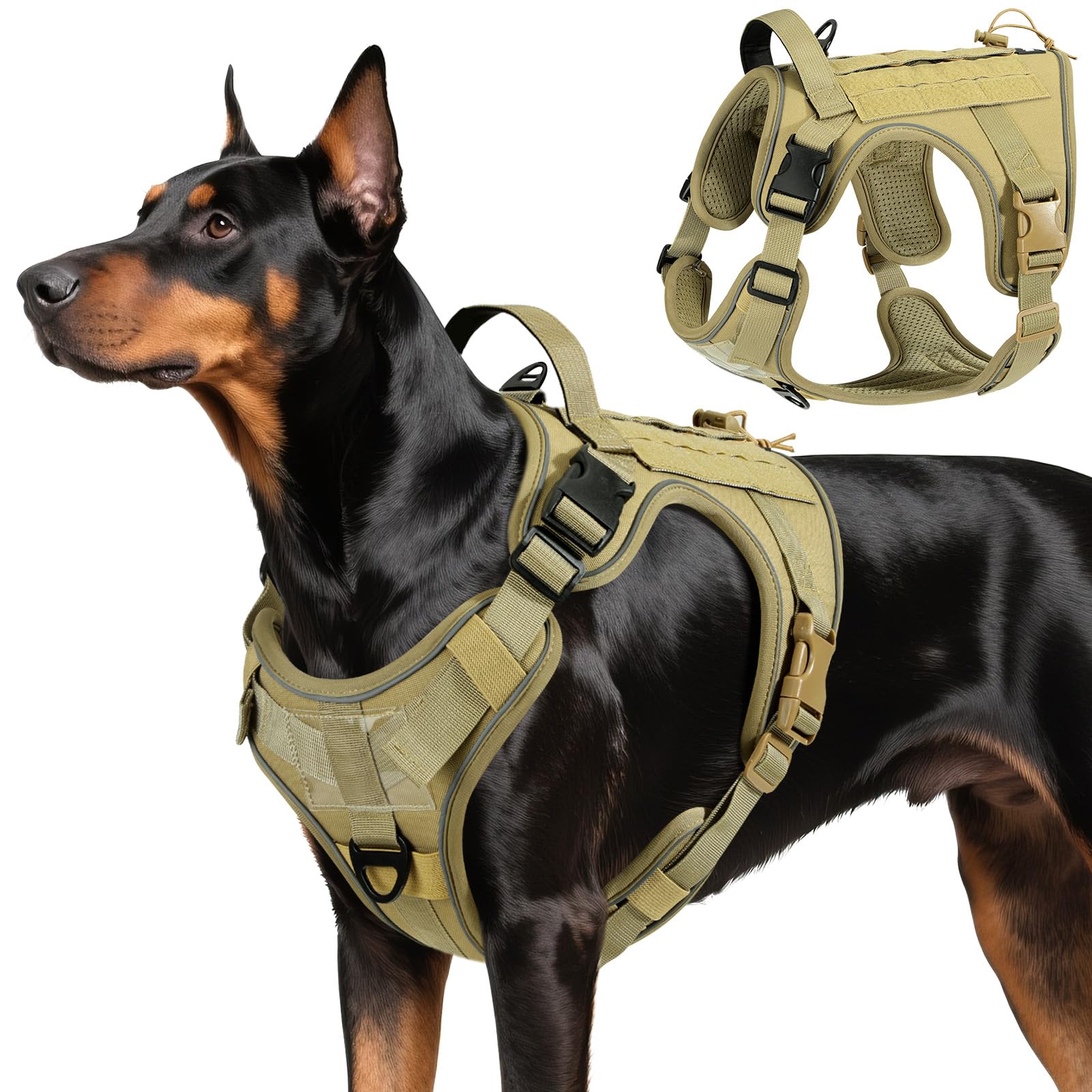 VavoPaw Heavy Duty Tactical Dog Harness for Large Dogs, No Pull Adjustable Pet Harness Reflective Service Training Easy Control 