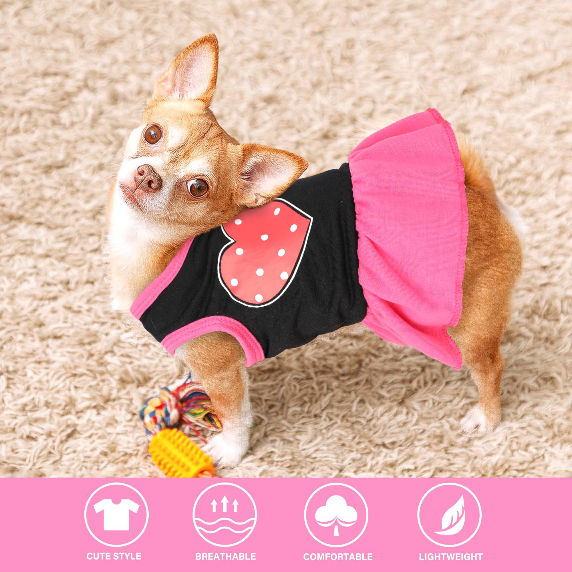 2 Pieces Dog Clothes Princess Love Pattern Spring Summer Sundress Shirts Cute Puppy Clothes Dresses For Small Dogs Girl Pet Cats