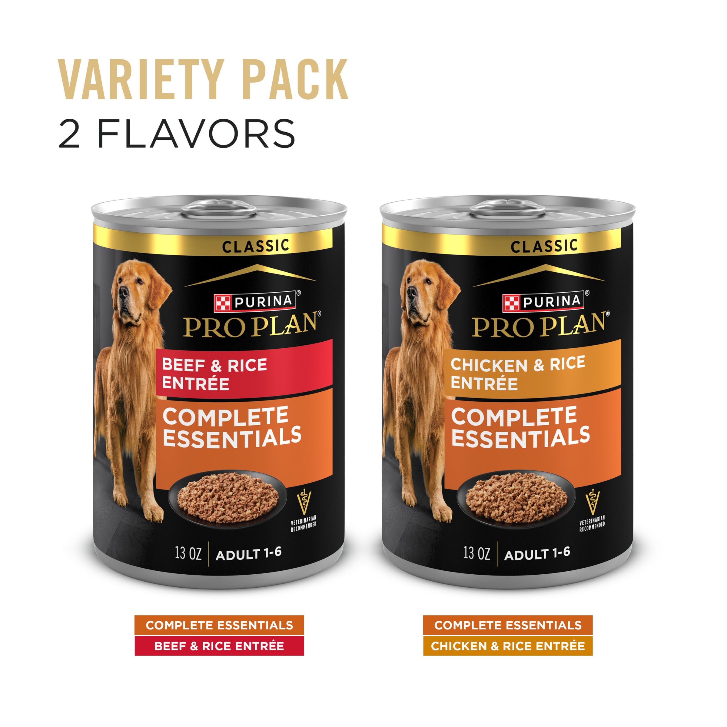 Purina Pro Plan High Protein Dog Food, Wet Dog Food Variety Pack, Classic Pate Entrees - (Pack of 12) 13 oz. Cans
