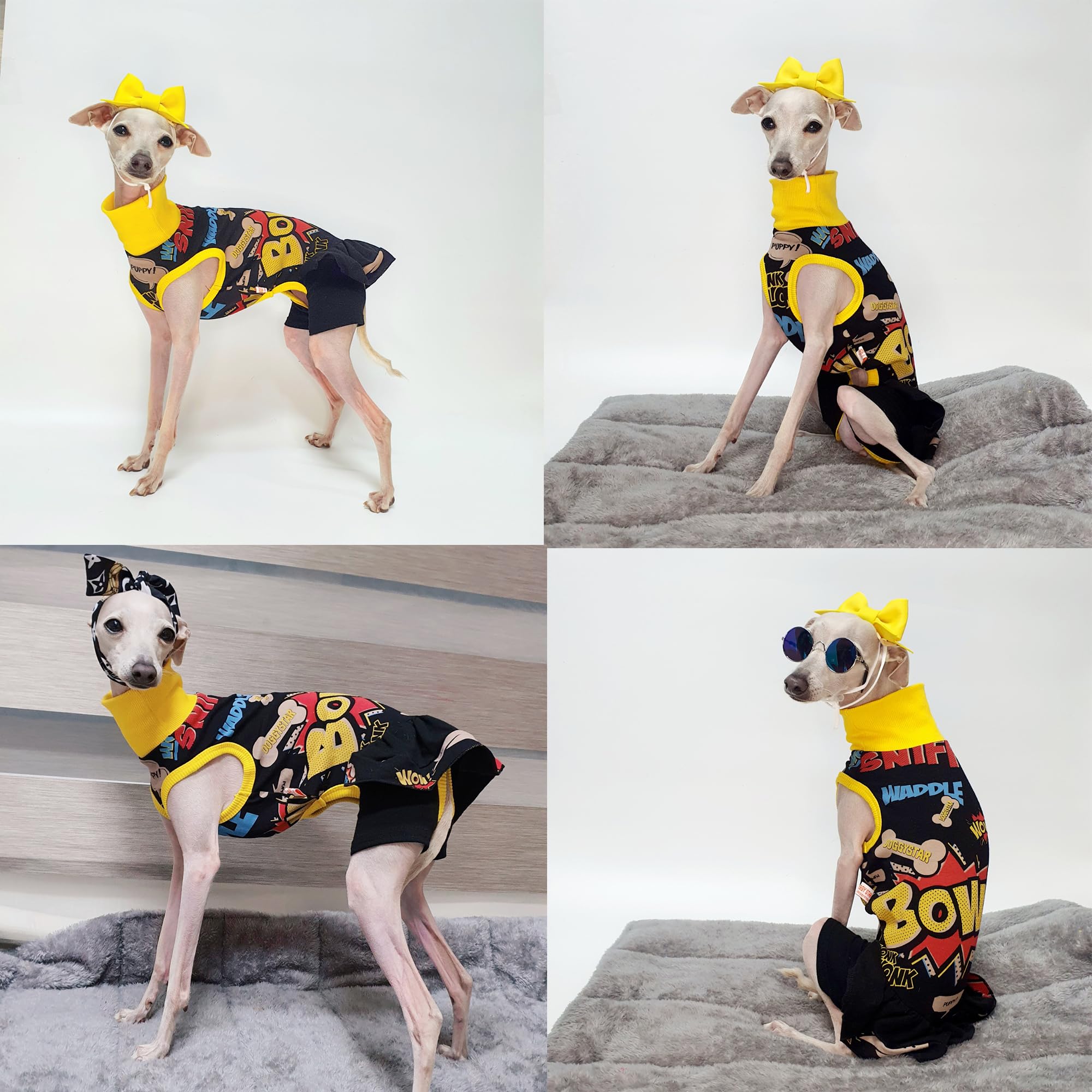 D Doggy Star Italian Greyhound Clothes Stretchable Bow Leggings One-Piece Whippet For Dog (2Xl,Ops Bow Black)