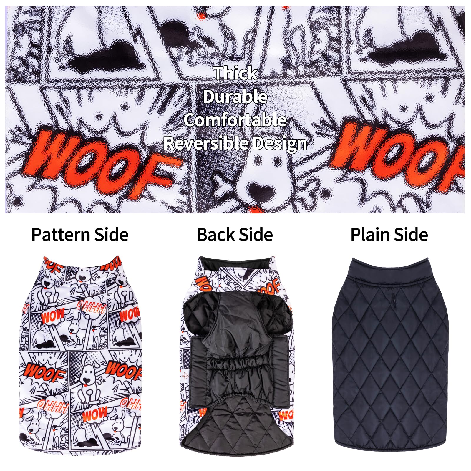 Cutebone Winter Dog Jacket - Reversible, Windproof, Waterproof, Thick Soft Coat With Leash Hole For Small To Large Dogs