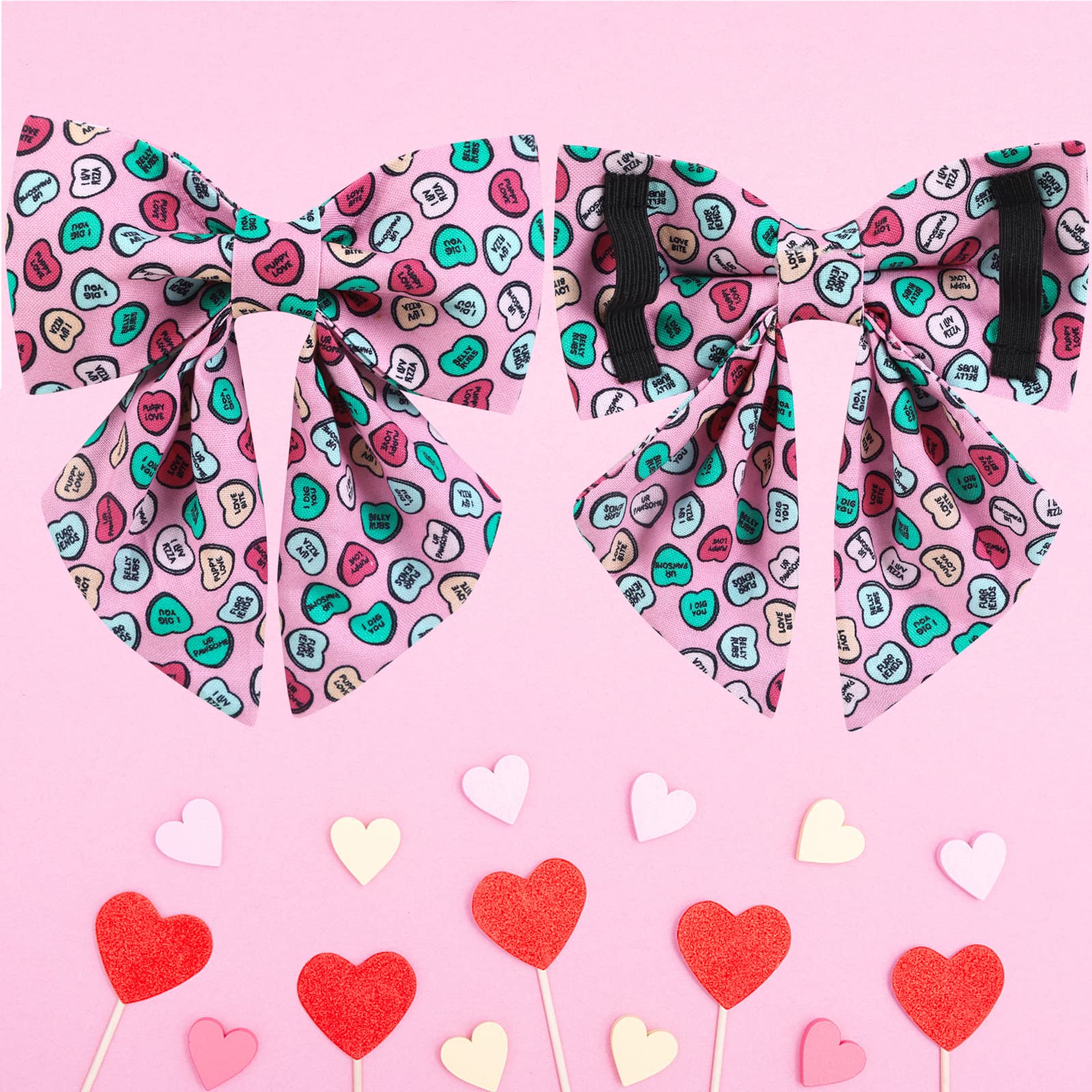 Up Urara Pup Valentine’S Day Dog Collar With Bow Tie, Valentine Bowtie Collar For Small Girl Boy Dog, Valentine’S Day & Wedding Gift Pet Collar, Cotton Pink Collar With Metal Buckle, S, Neck 10-16In