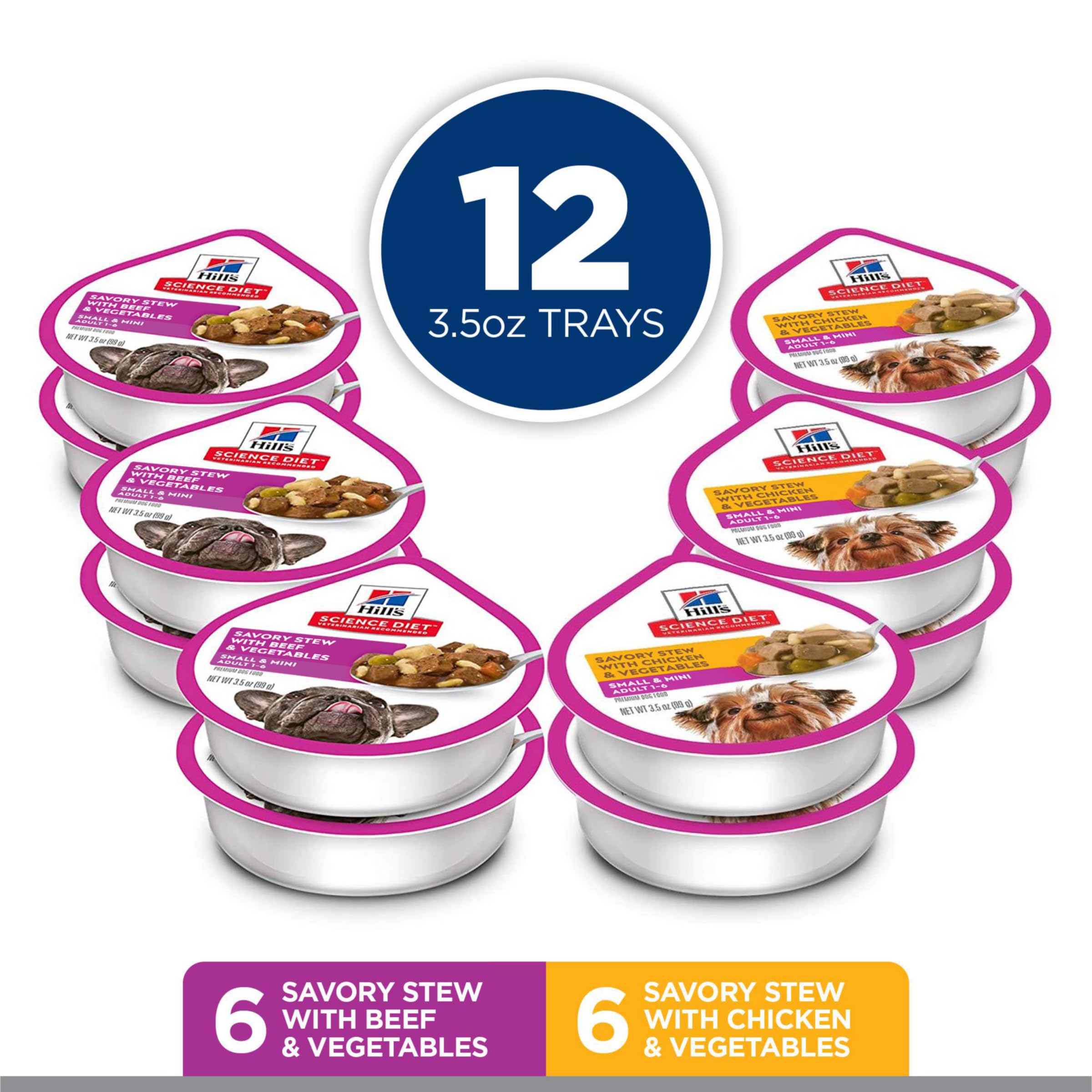 Hills Science Diet Small & Mini, Adult 1-6, Small & Mini Breeds Premium Nutrition, Wet Dog Food, Variety Case: Chicken & Vegeta
