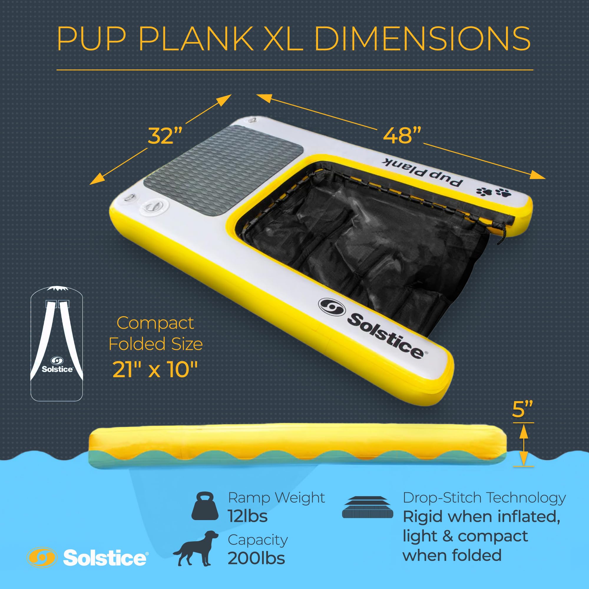 SOLSTICE ORIGINAL Inflatable Pup Plank Dog Float Floating Ramp Ladder For Pools Boats Docks | Dog On Water Ladder Steps | For Sw