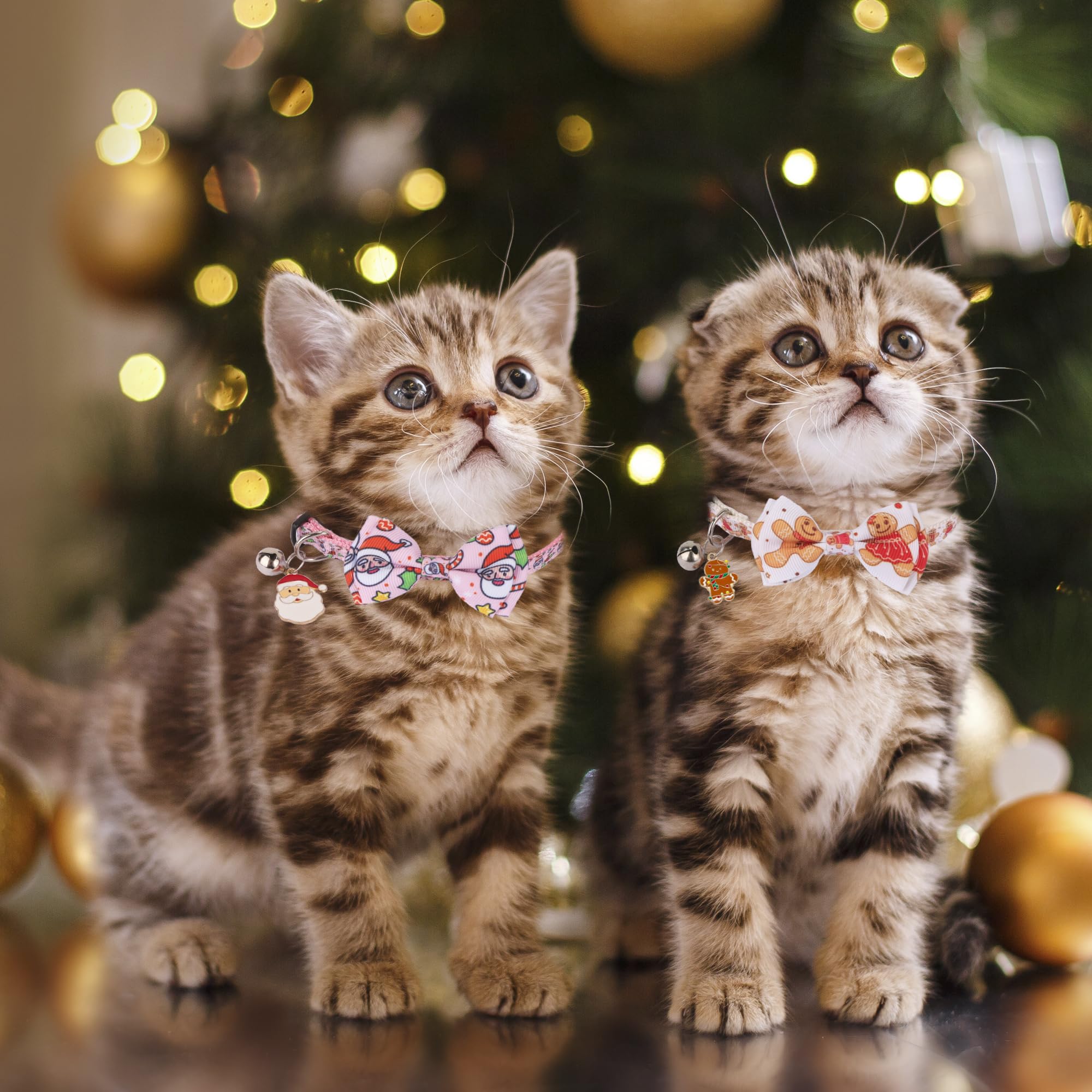 Adoggygo Pink Christmas Cat Collar With Removable Bowtie Bell, 2 Pack Pink Santa Gingerbread Man Christmas Collars For Female Ca