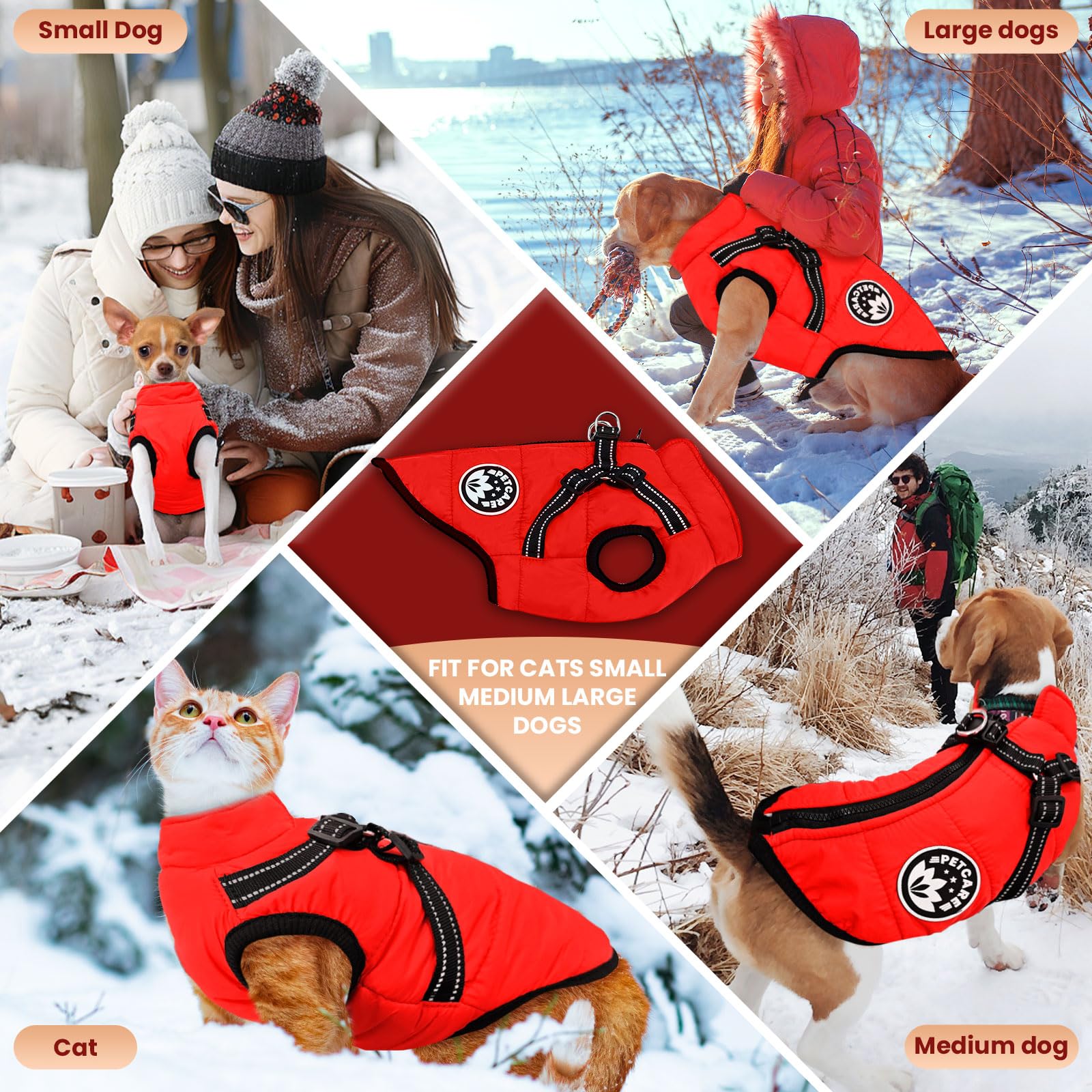 Petcare Winter Dog Coat With Harness - Built-In Waterproof Jackets, Warm Fleece Vest, Windproof Snowsuit, Reflective, Cold Weath