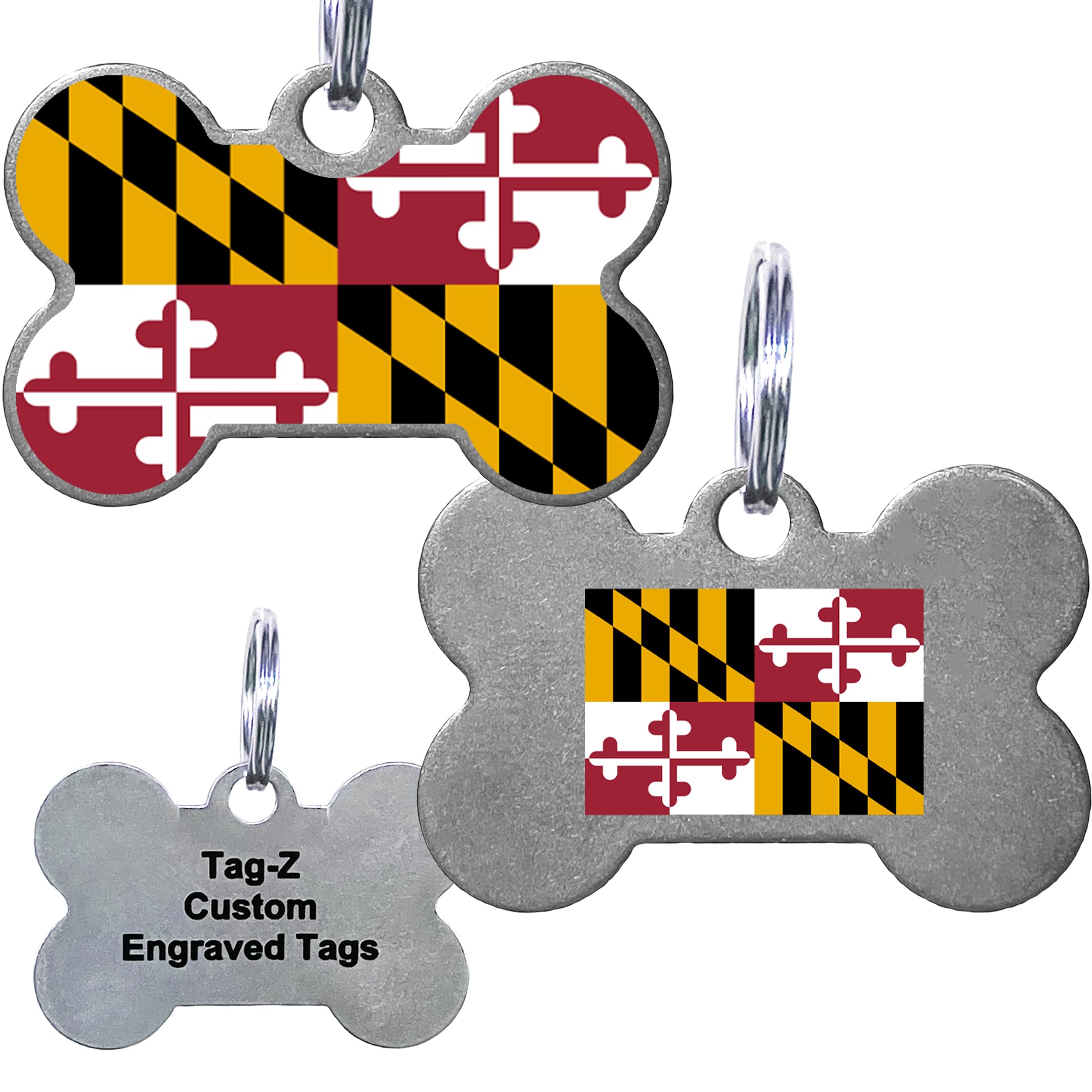 Maryland Flag Pet Id Tags, Custom Printed And Laser Engraved Bone