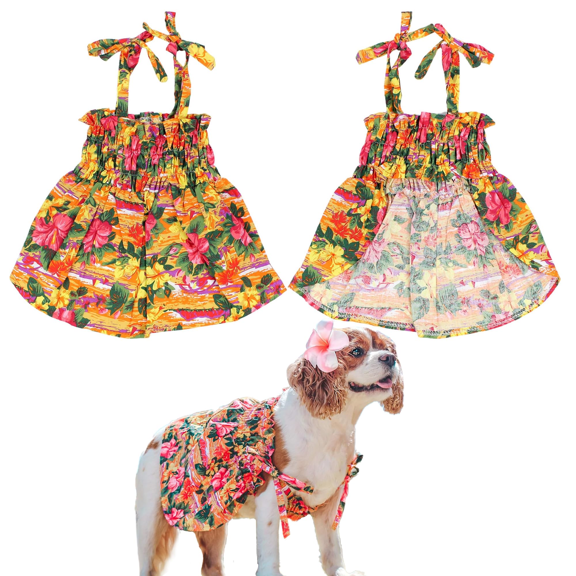 Parisian Pet Hawaiian Dog Dress - Floral Beach Outfit With Pull-Up Straps - Breathable Summer Clothes - Costume For Small Dogs G