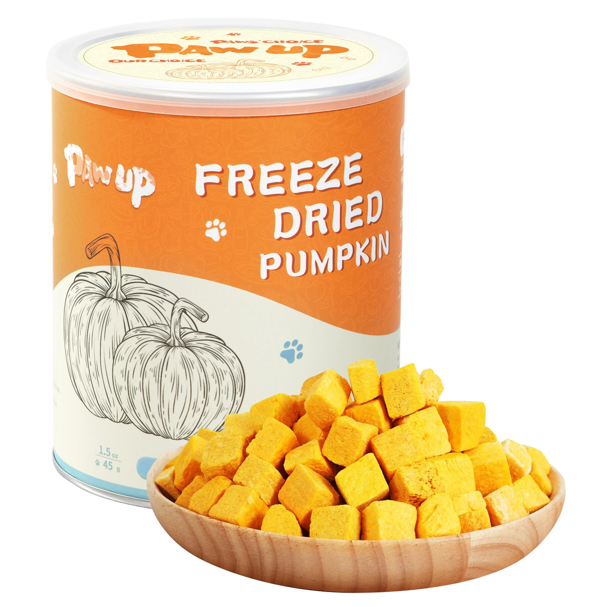 PAWUP Freeze-Dried Pumpkin Treats for Dogs & Cats - High Fiber, Single Ingredient Natural Snacks for Digestion & Gut Health, Hea