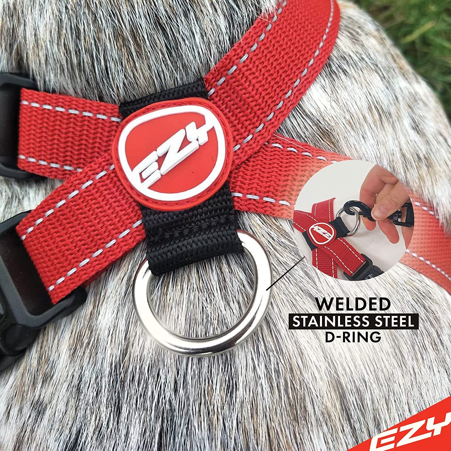 Ezydog Premium Chest Plate Custom Fit Reflective No-Pull Padded Comfort Dog Harness - Perfect For Training, Walking, And Control - Includes Car Restraint Attachment (Large, Orange)