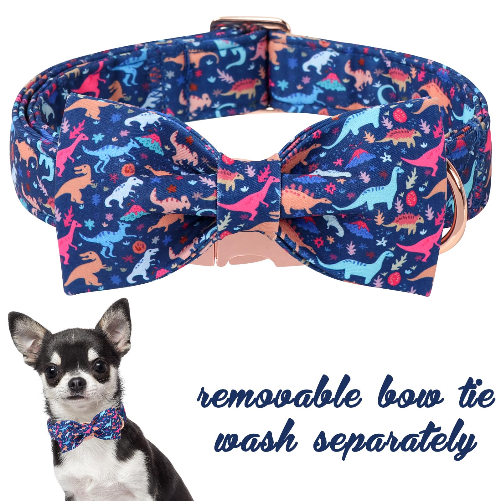 Unique Style Paws Cartoon Dog Collar With Bow Spring Summer Collar With Flower Dinosaur Park For Small Medium Large Boys Girls D