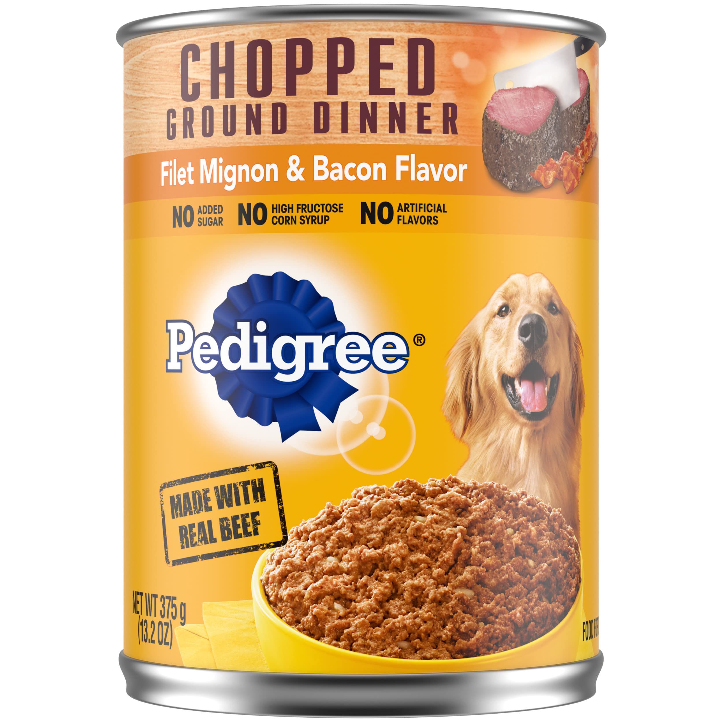 PEDIGREE Chopped Ground Dinner Filet Mignon & Bacon Flavor Wet Dog Food 13.2 Ounces (Pack of 12)
