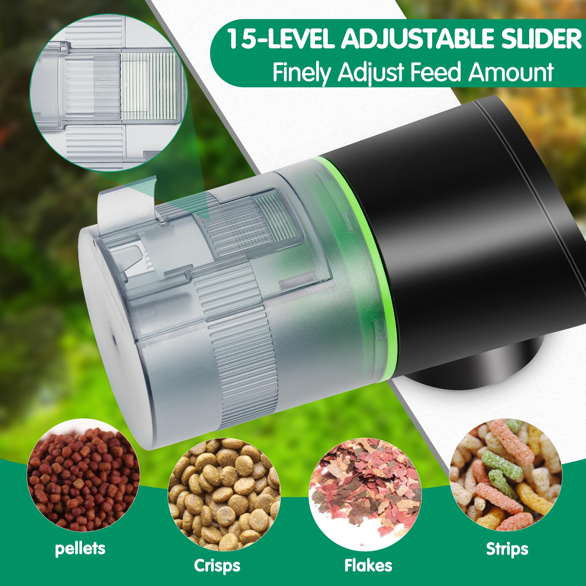 Ycozy Automatic Fish Feeder Rechargeable with Type-C Cable Fish Feeder Automatic Dispenser for Vacation Small Tank/Betta/Turtle