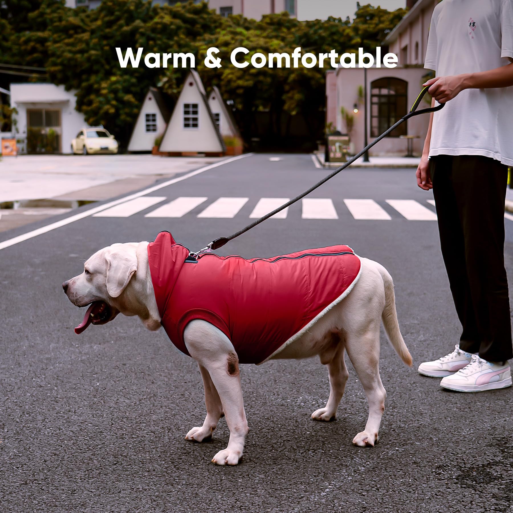 Vecomfy Fleece Lining Dog Hoodie With Harness Built In,Extra Warm Large Dog Jacket In Winter Doggie Coats With Hooded,Red Xxl