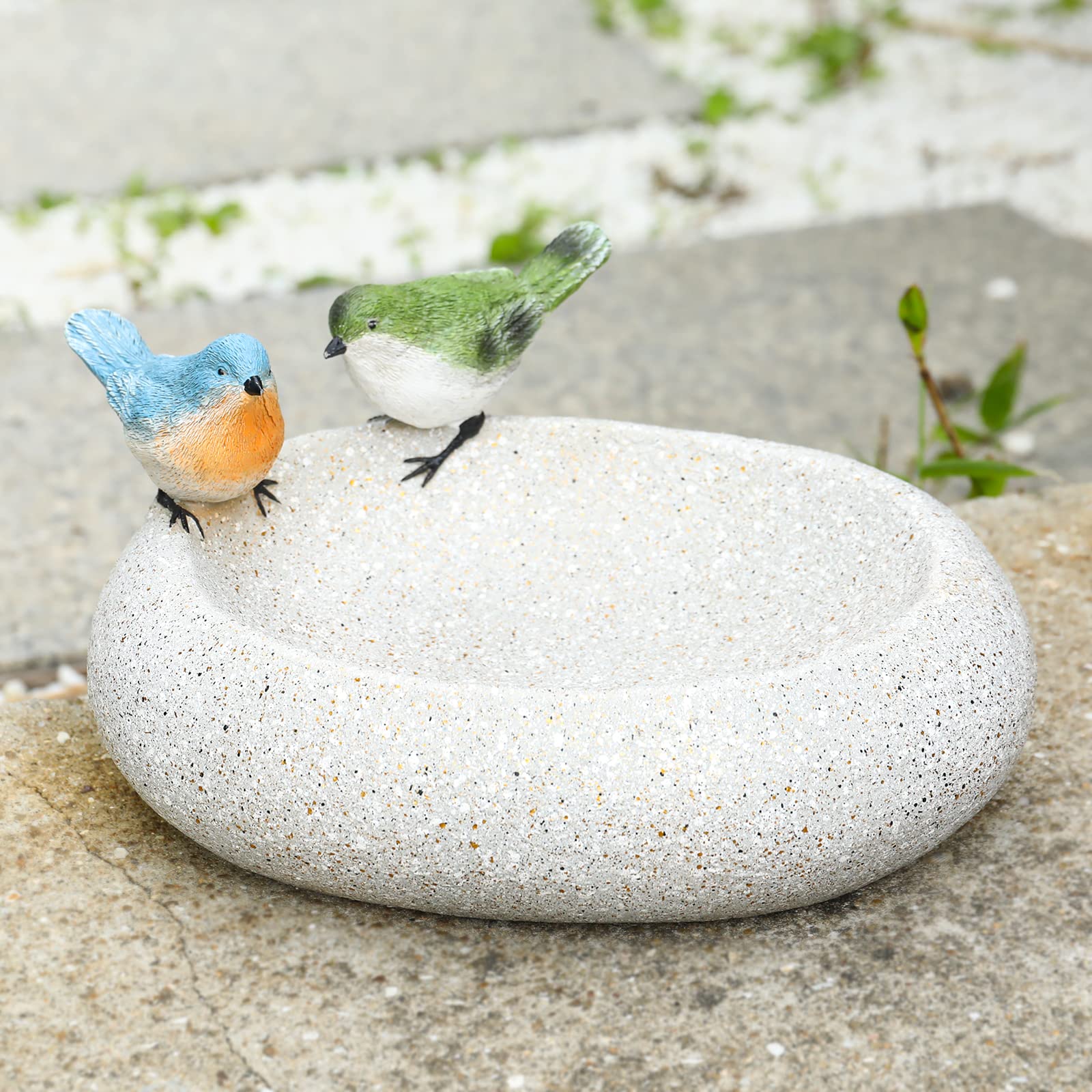 MUMTOP Bird Baths for Outdoors, Antique Outdoor Garden Bird Bath Resin Birdbath Bowl with Cute Birds Ornament for Outside Yard T