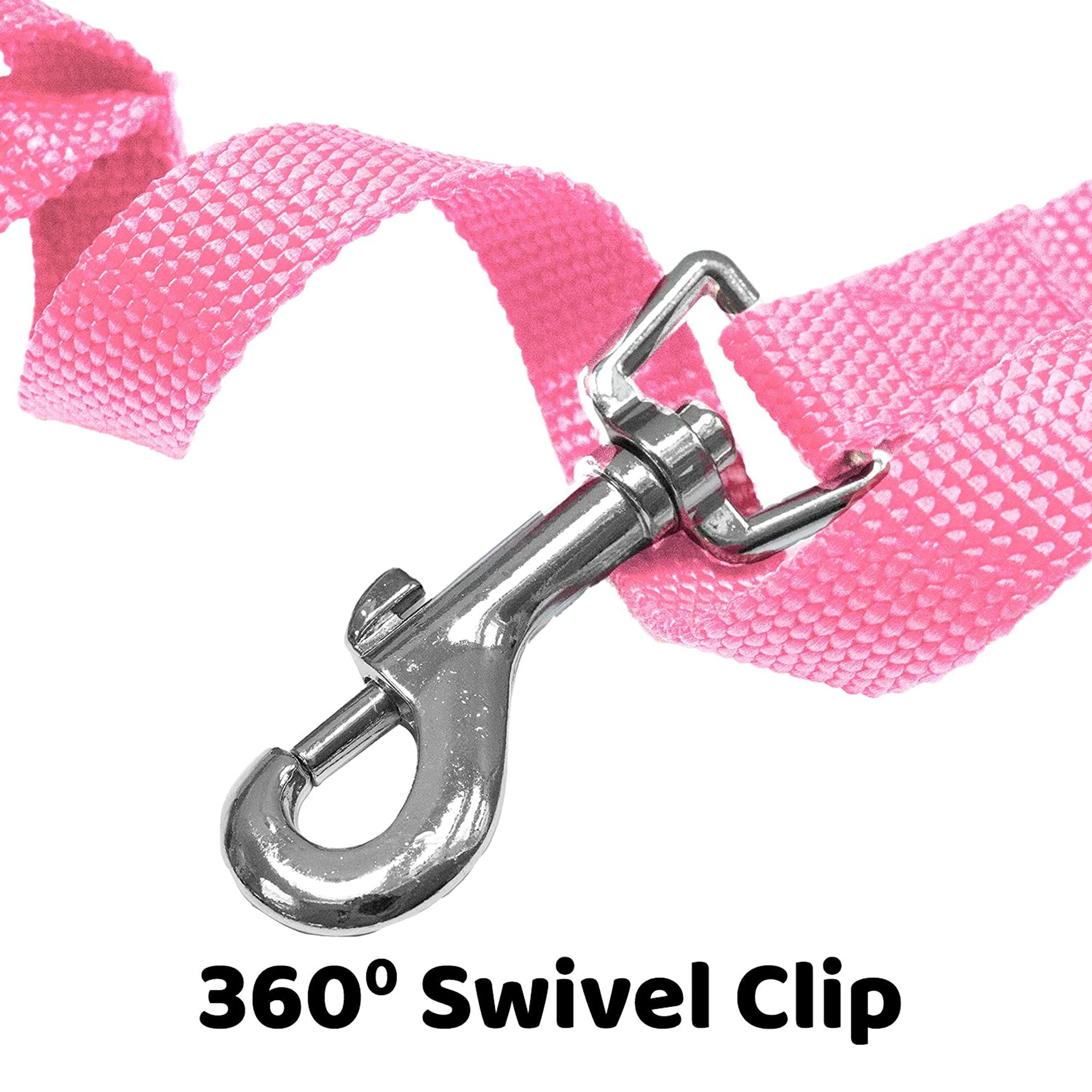 Downtown Pet Supply - Long Dog Leash - 50 ft Pink Nylon Dog Training Leash for Recall & Obedience