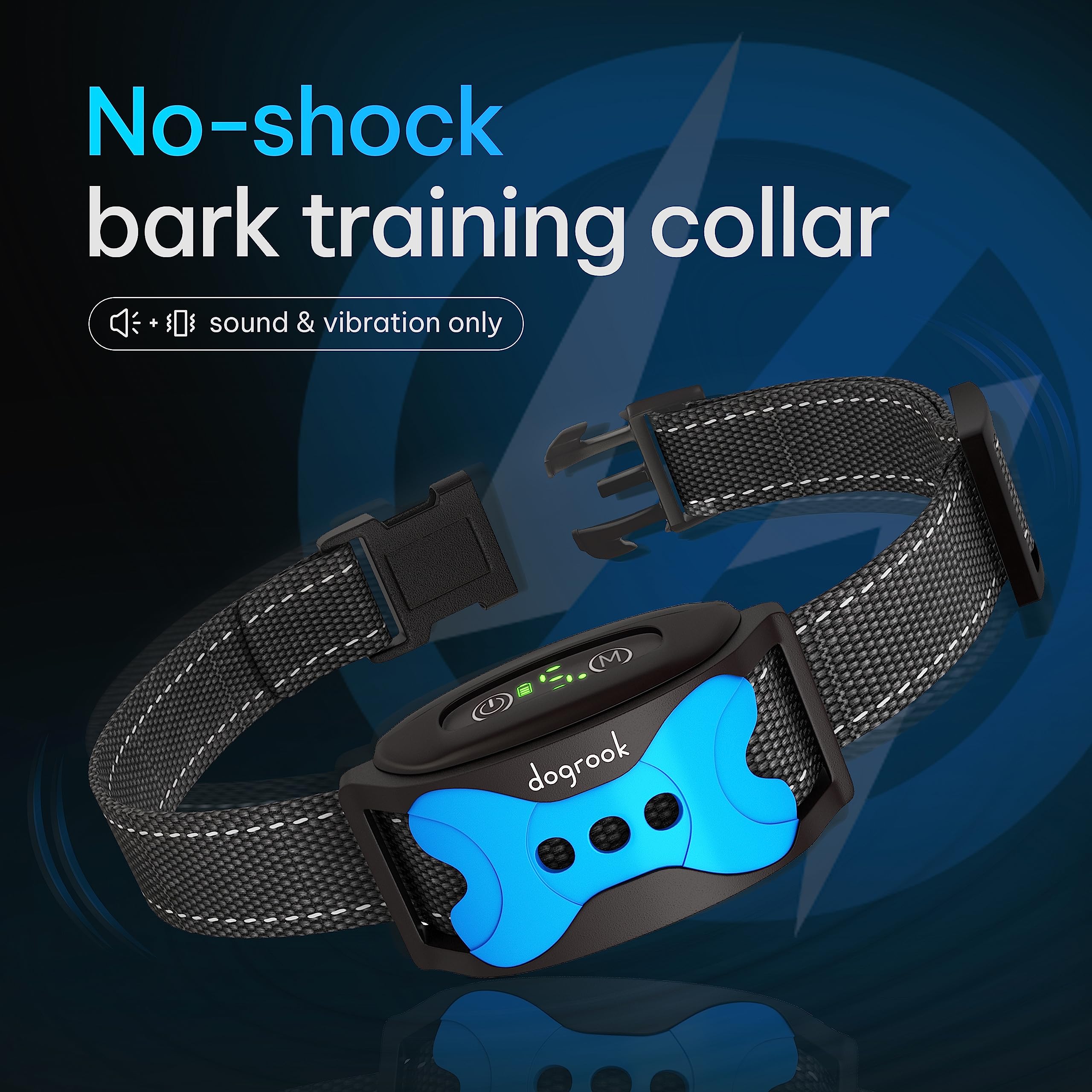 Dogrook Dog Bark Collar - Rechargeable Smart Anti Barking Collar For Dogs - Waterproof No Shock Bark Collar For Small/Medium/Large Dogs - 5 Sensitivity Levels - Anti Bark Collar For Dogs - Dog Collar