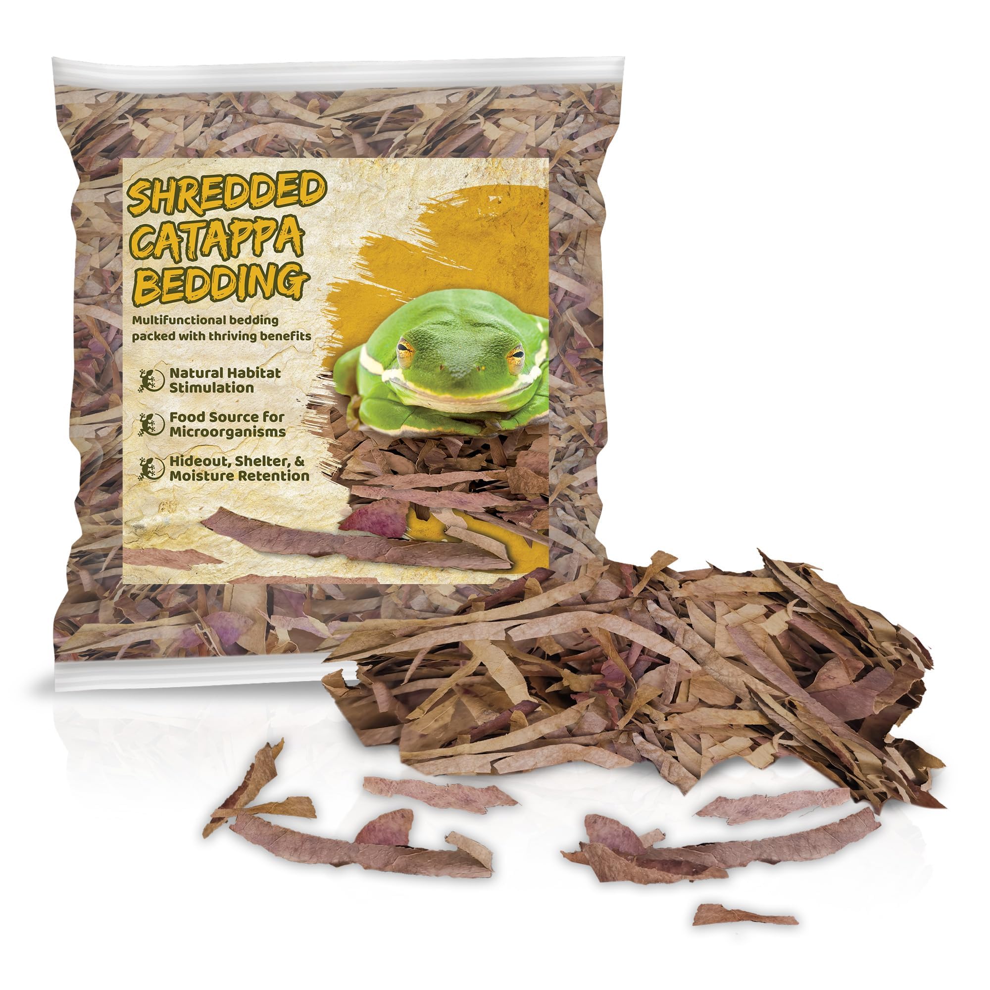 SunGrow Shredded Catappa Leaf Litter for Frogs, Increases Humidity, Ideal Hunting Ground for Fierce Frogs, Makes Terrarium Feel 