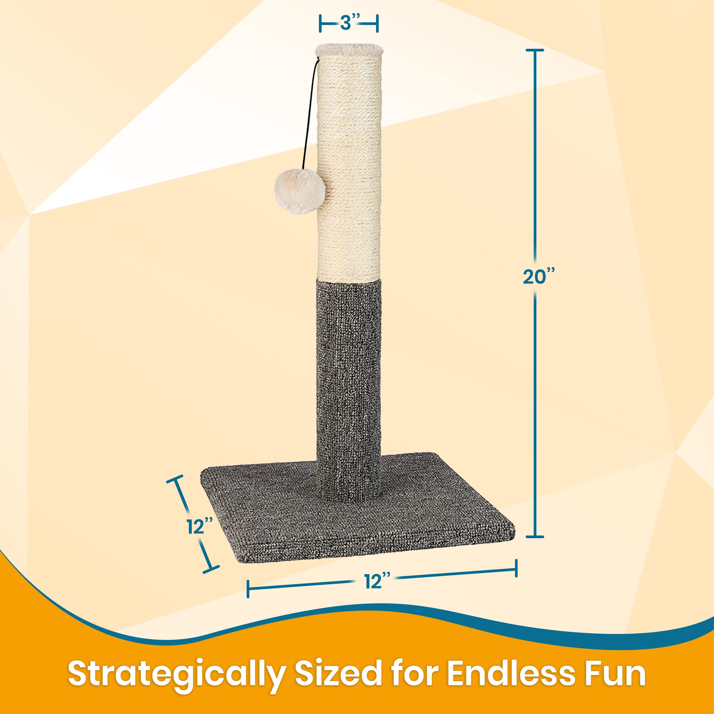 PAWBEE 20 Tall Cat Scratching Post for Indoor Cats - Durable Sisal Rope Scratcher Pole with Playful Hanging Ball - Ideal Cat Tow