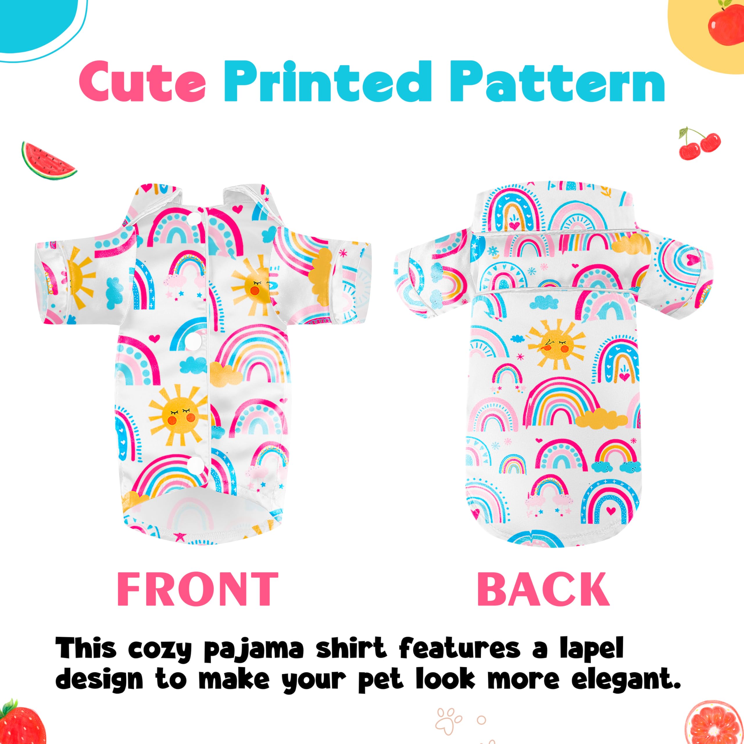 Dog Silk Pajamas Dog Shirts For Small Dogs Satin Pjs Two-Legged Puppy Clothes Lapel Sleepwear Cat Outfit (Boho Rainbow, L)