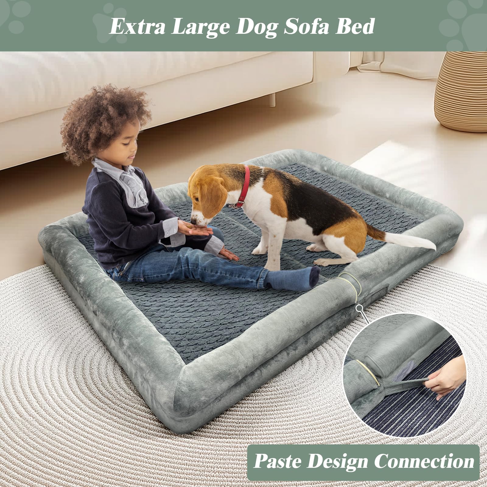 Modcart Orthopedic Dog Bed For Large Dog,Memory Foam Cat Bed With Stickable Design Waterproof Pet Couch Bed With Washable Remova