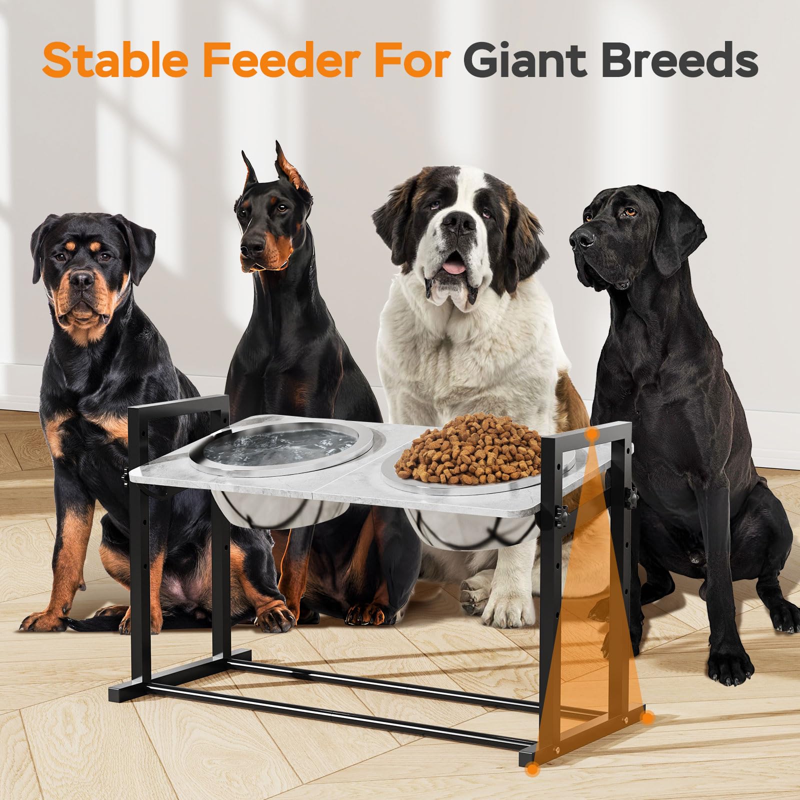 Elevated Dog Bowls For Extra Large Dogs, 4 Height Adjustable Tilted Raised Dog Bowl Stand With 2 Stainless Steel 3L Bowls, 16.1