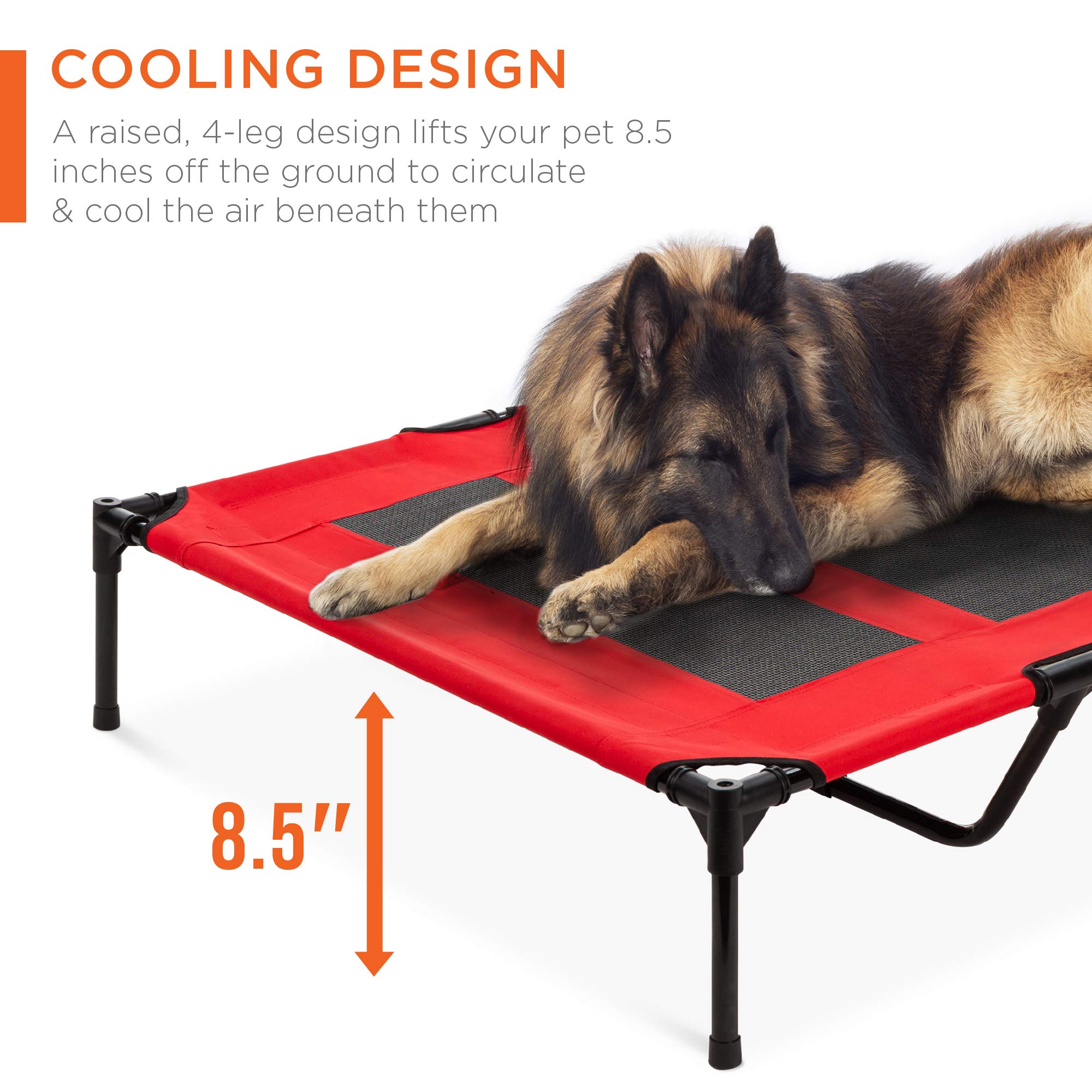 Best Choice Products 48In Elevated Cooling Dog Bed, Outdoor Raised Mesh Pet Cot W/Removable Canopy Shade Tent, Carrying Bag, Breathable Fabric - Red